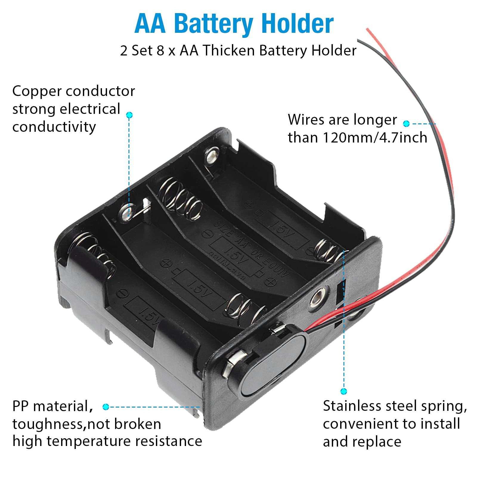 QTEATAK 2Set 8 x AA Battery Holder with I Type Wired Clip - Durable, Compact Design