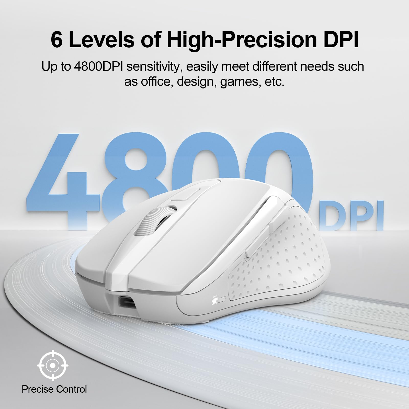 Tecknet Rechargeable Wireless Mouse, 2.4G Silent Mouse, Quiet Click, 6 Adjustable 4800 Dpi, Cordless Computer Mouse, Ergonomic Mouse For Laptop, 6 Buttons Usb Mouse For Chromebook, Ergo Grip   White