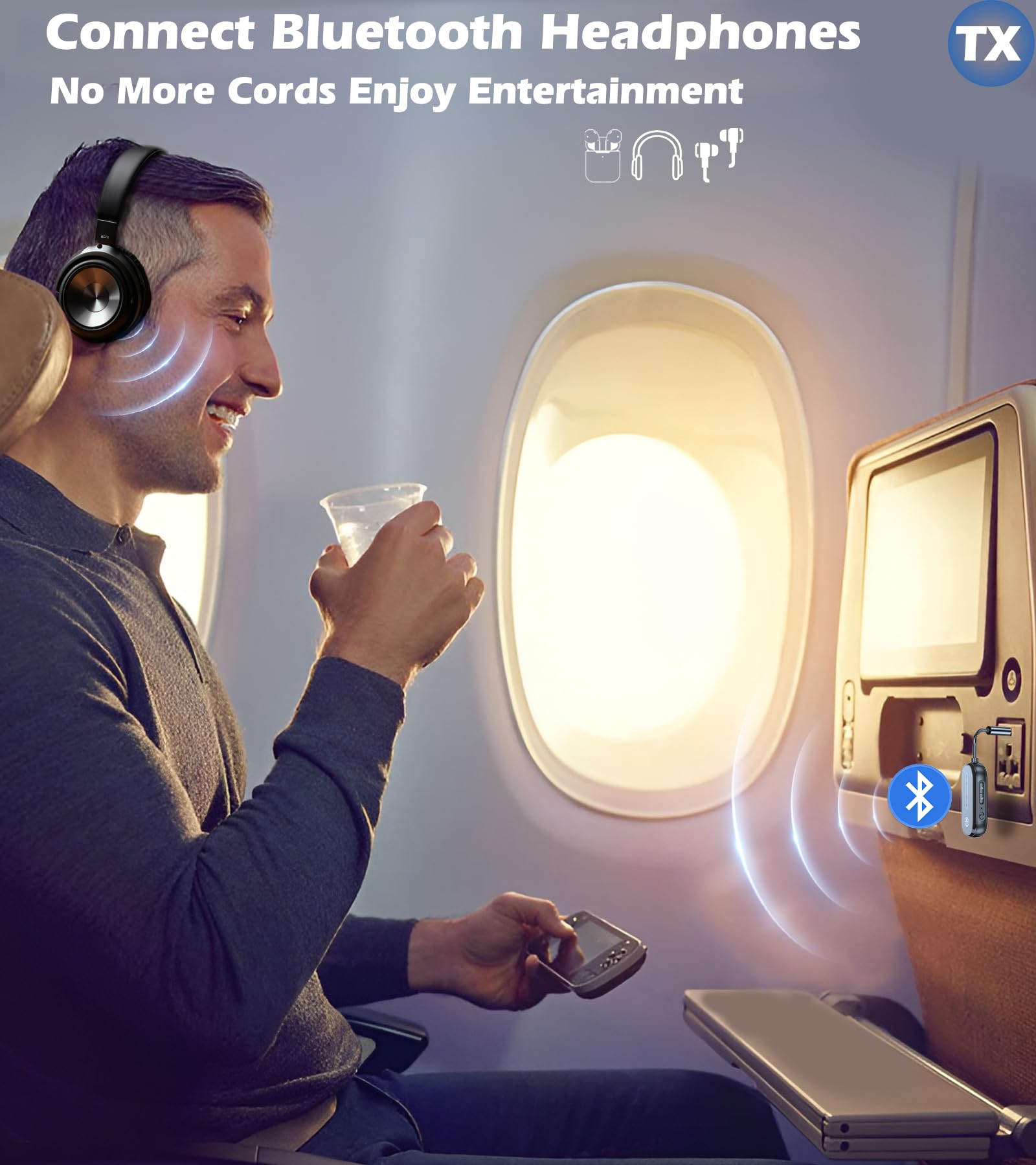 Airplane Bluetooth Adapter For 2 Airpods/Headphones, Kaiy Bluetooth 5.4 Audio Transmitter Receiver, Wireless Transmitter For Tv