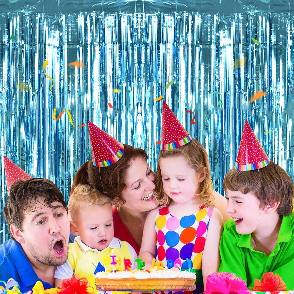 Beishida 2 Pcs Light Blue Door Streamers Tinsel Curtain Party Backdrop Fringe Foil Wall Background For Birthday Halloween Christ