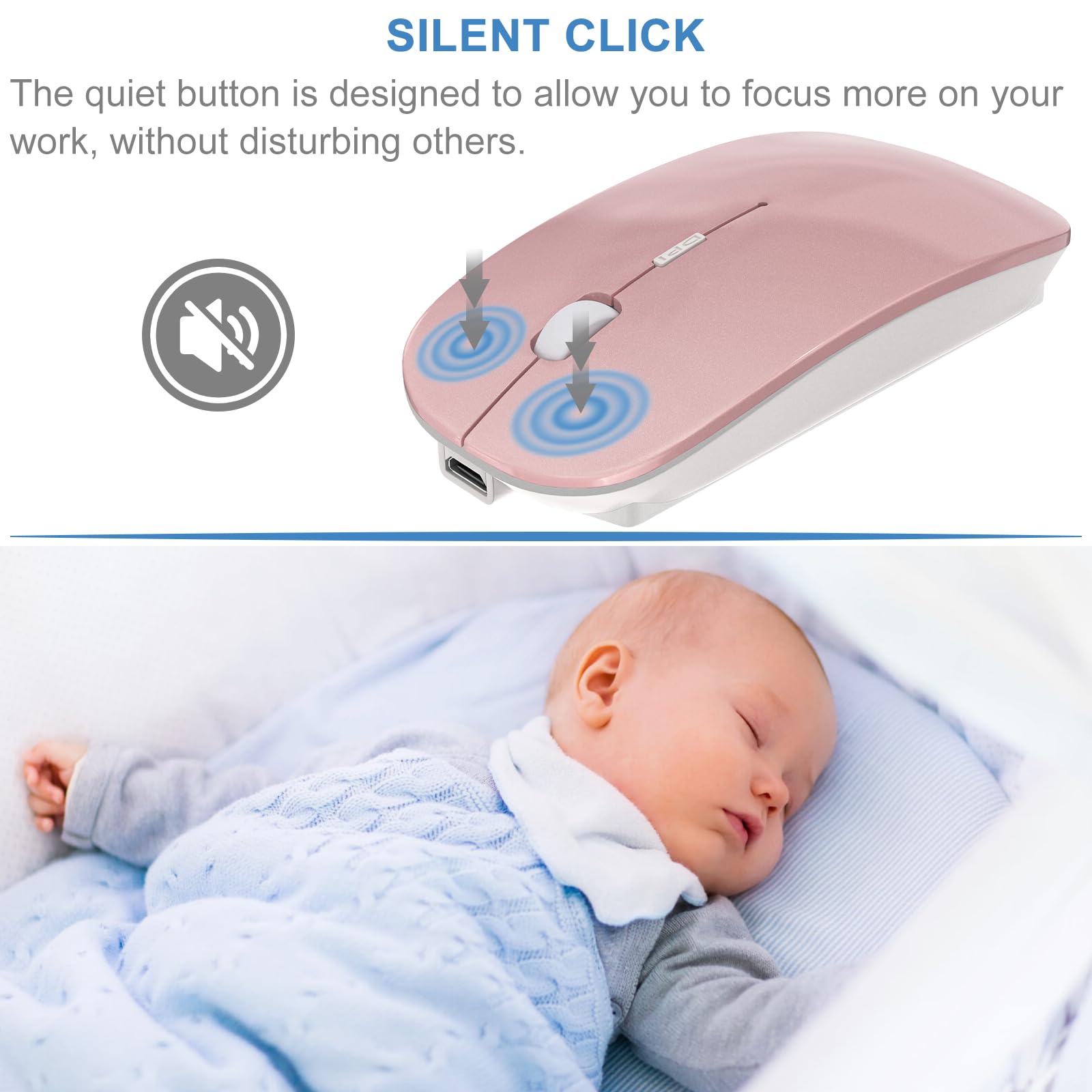 Bluetooth Wireless Mouse For Macbook Air Mac Pro Laptop Computer Ipad Pad Pc Laser Optical Rechargeable Mini Slim Silent Mouse Widely Used Desktop Hp Imac (Rose Gold)