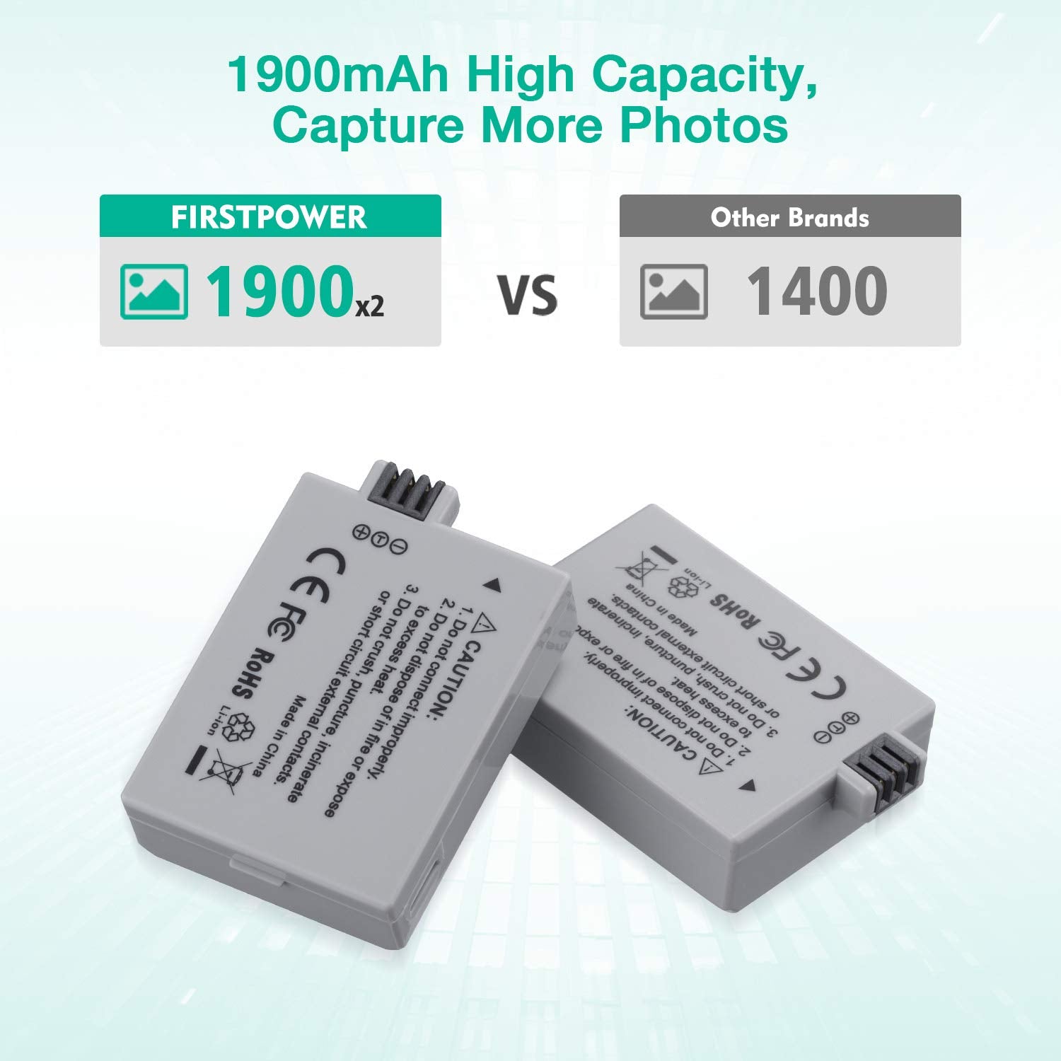 Firstpower Lp E5 Batteries (2 Pack, 1900Mah) And Dual Usb Charger Compatible With Canon Eos Rebel Xs, Rebel T1I, Rebel Xsi, 1000D, 500D, 450D, Kiss X3, Kiss X2, Kiss F