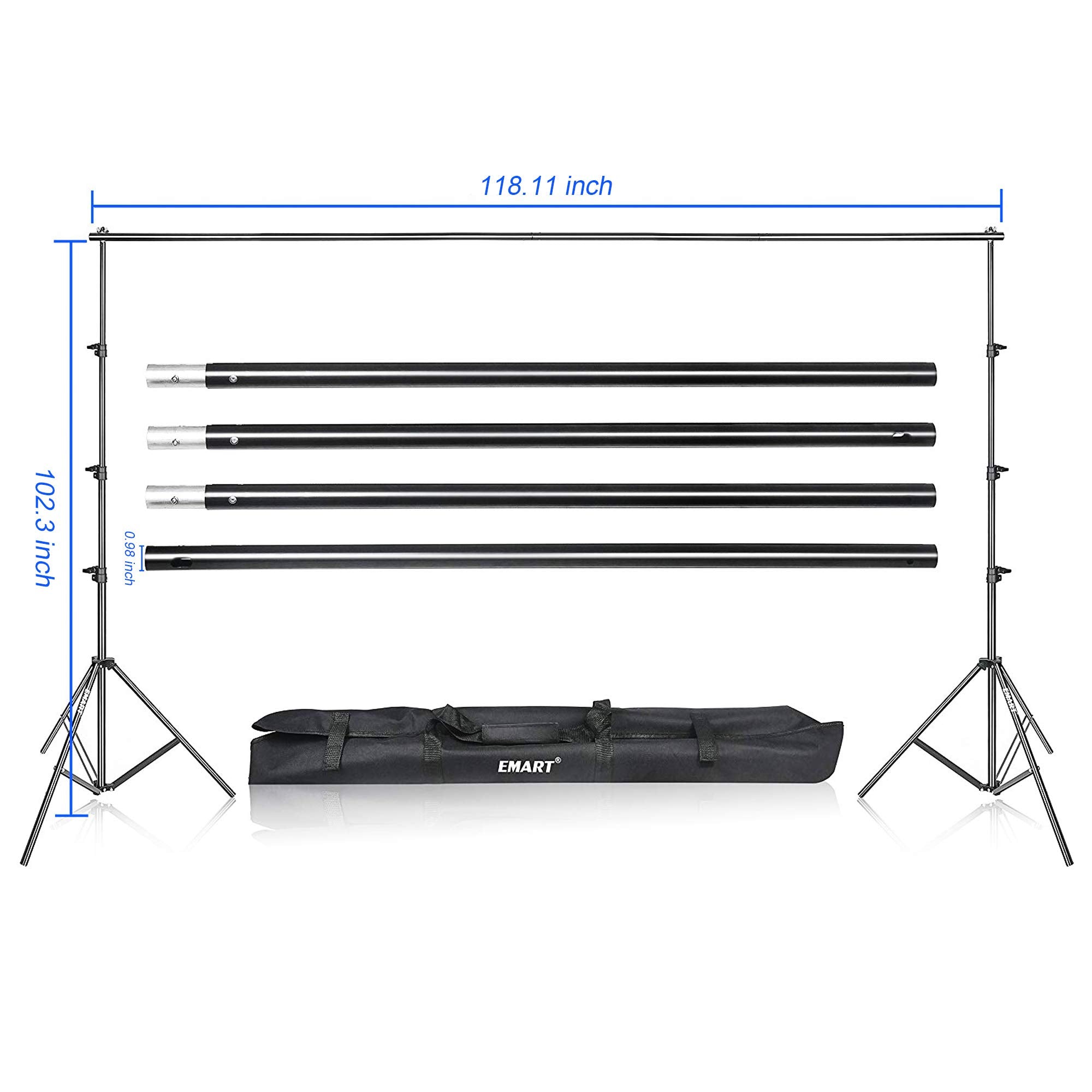 Emart Photo Video Studio Backdrop Stand Kit, 8.5X10Ft Adjustable Photography Greenscreen Support System With 3 Polyester Backgrounds For Photoshoot (Black White Green)
