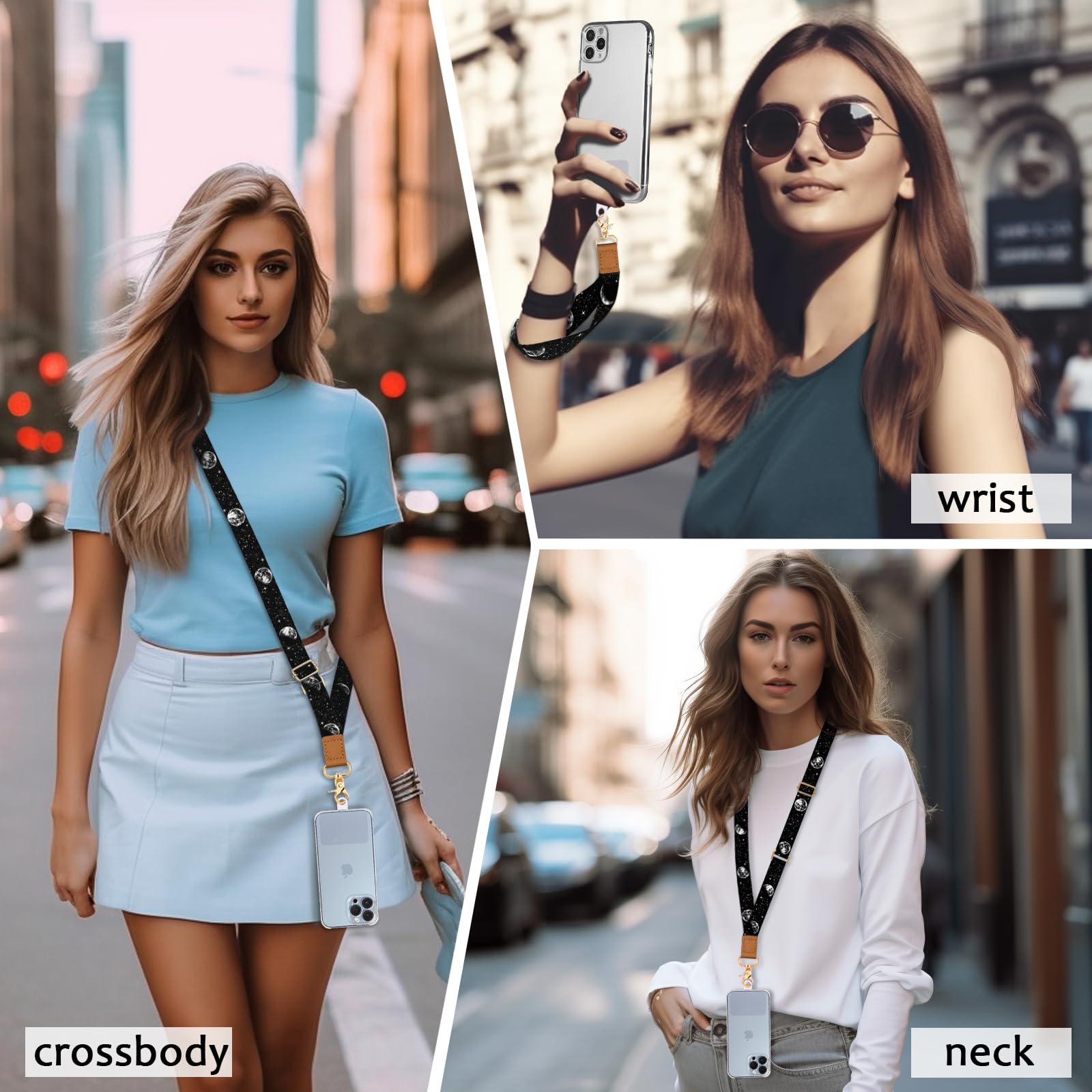 Piefly Phone Lanyard Crossbody Wrist Strap, Black Lunar Eclipse Moon Cell Phone Lanyards For Around The Neck Wristlet Shoulder,