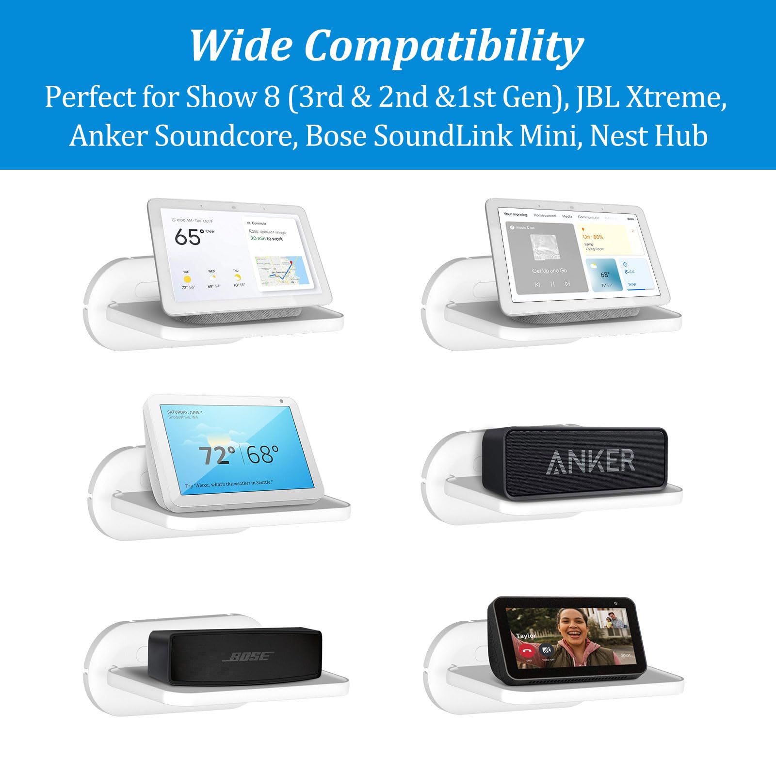 Plusacc Wall Mount For Echo Show 8   Cable Management Holder Stand For Show 8 (3Rd & 2Nd & 1St Gen) & Other Speaker Less Than 15