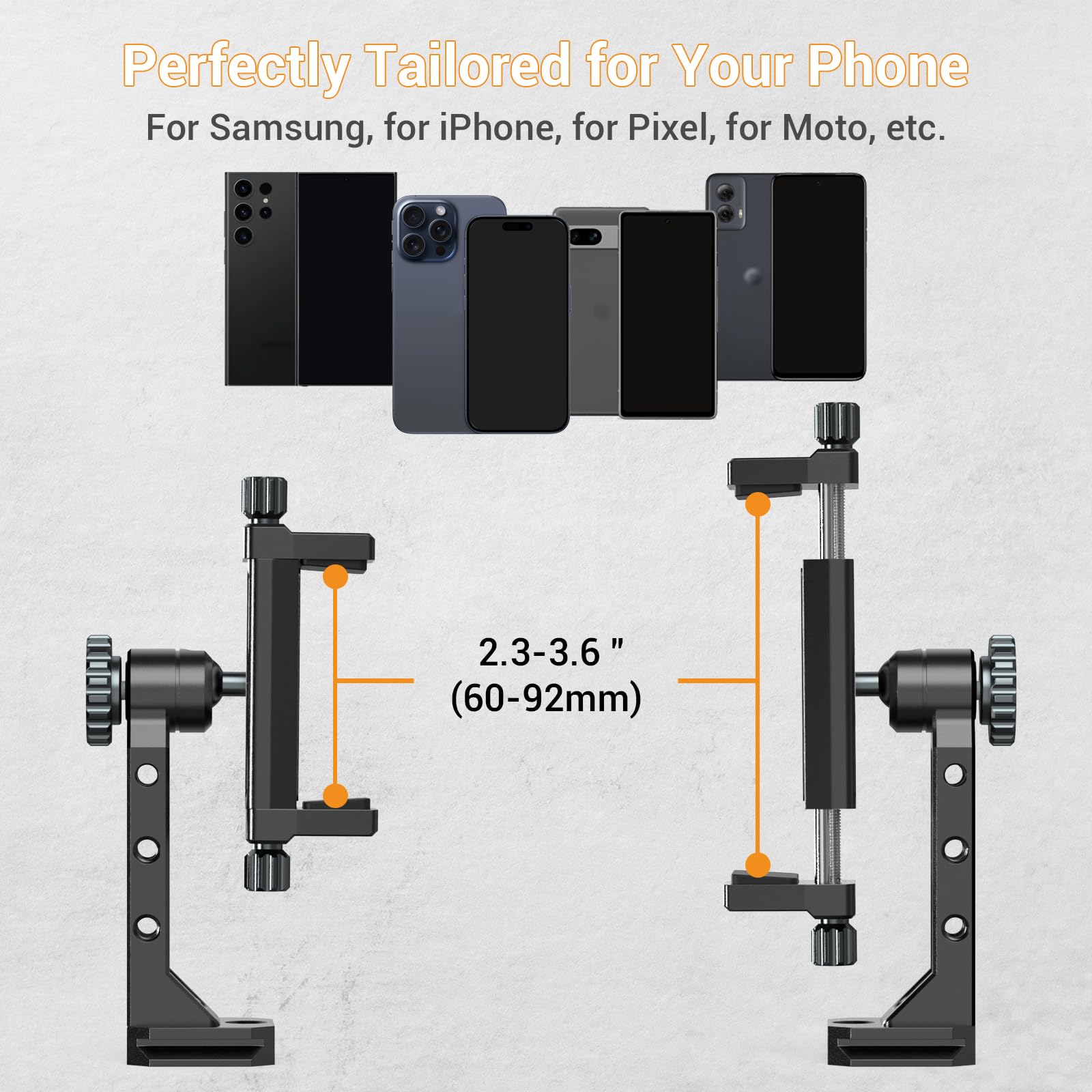 Leaplumin Metal Phone Mount For Tripod With 2 Cold Shoes & Arca Port,Phone Holder Stand With 4 * 1/4'' Screw Mount,Support Verti