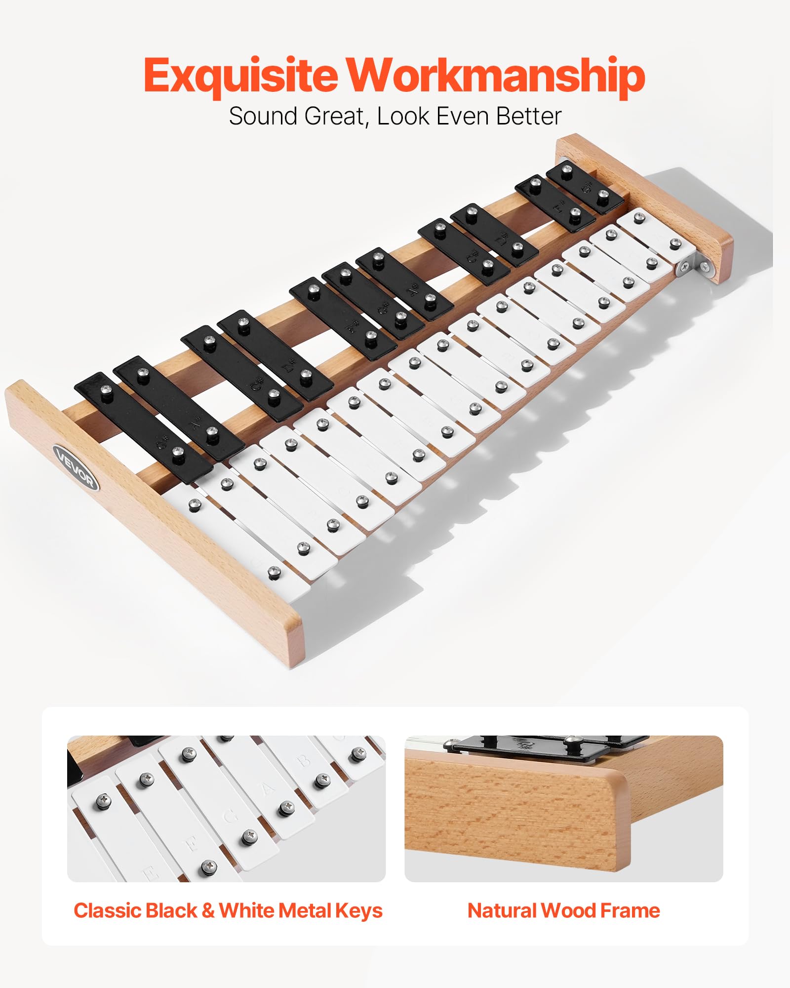 Vevor Glockenspiel Xylophone, 27 Notes, Professional Xylophone Percussion Instrument, With Metal Keys, Includes 4 Mallets, Carry