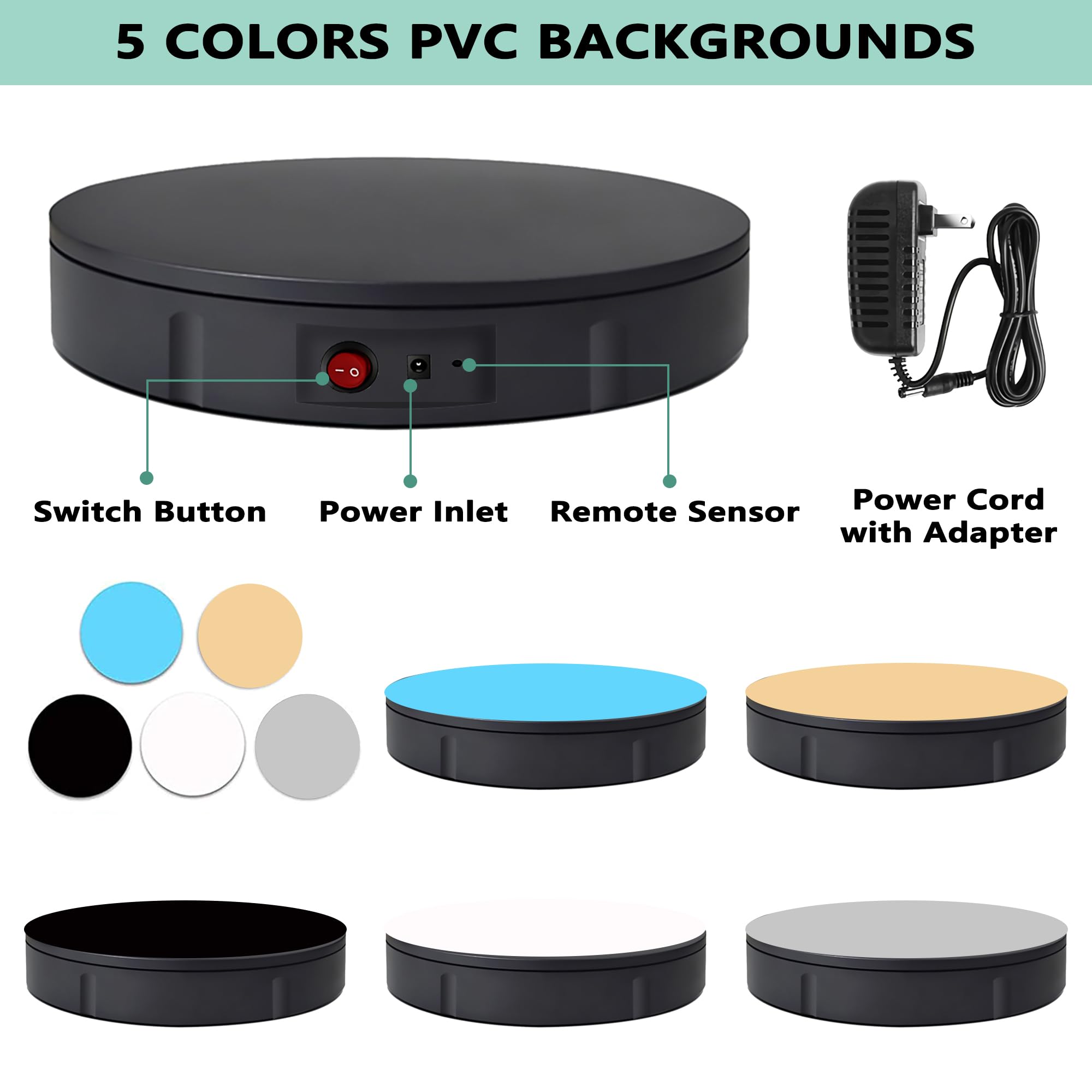 PROLEE 12 Inch 360° Rotating Turntable, 350lbs Capacity, Heavy Duty Metal Display Platform with Remote Control, Black, Model TT-father