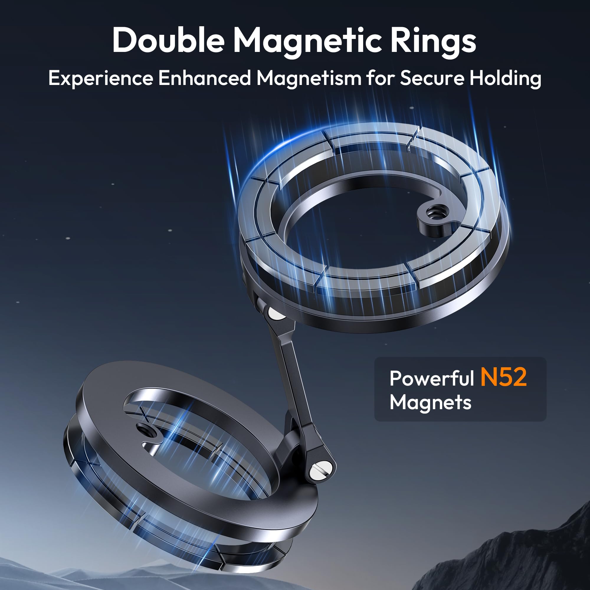 Itramax Magnetic Ring Phone Holder For Iphone 16,Double Ring Adjustable Cell Phone Stand,Magnetic Phone Holder 360 Rotation Port