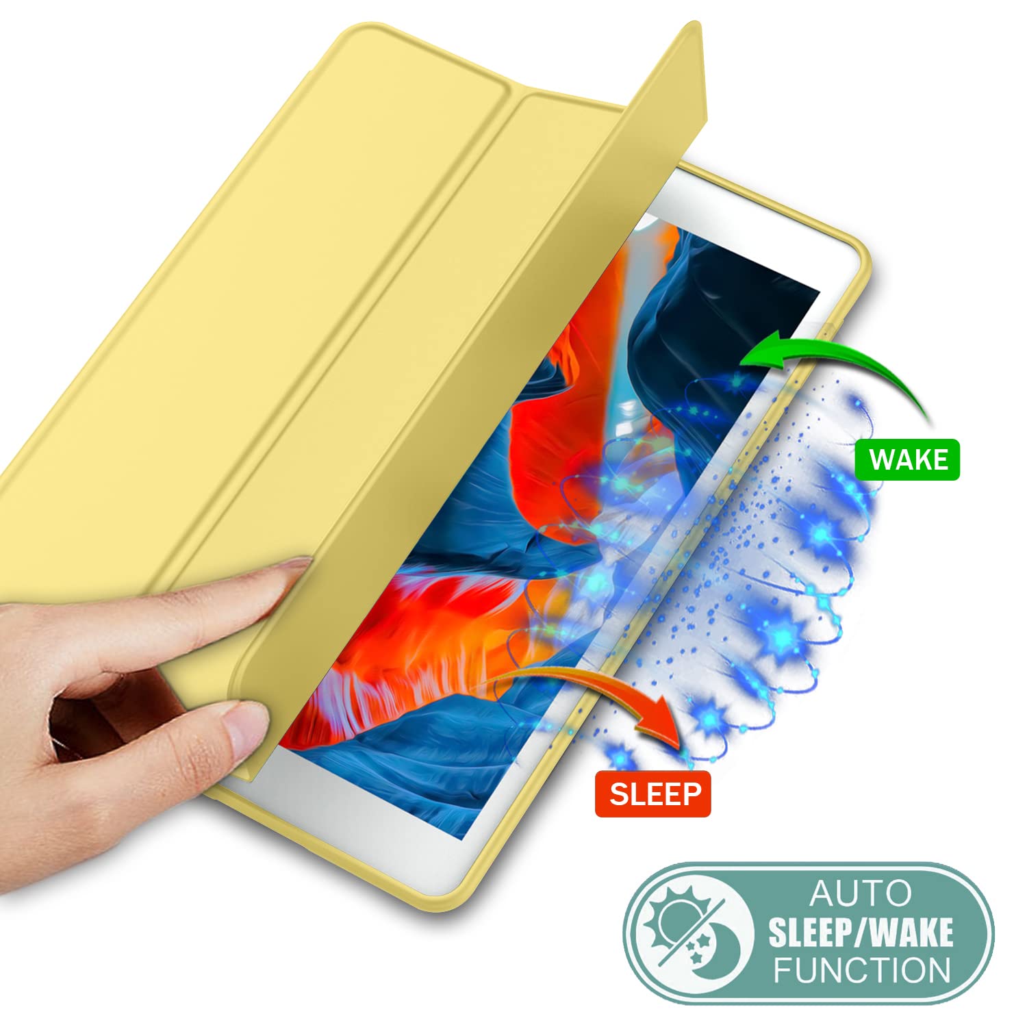 Imieet Ipad 9Th Generation Case 2021/Ipad 8Th Generation Case 2020 10.2 Inch With Pencil Holder, Ipad 7Th Gen 2019 Case With Soft Baby Skin Silicone Back, Auto Wake/Sleep Cover (New Yellow)