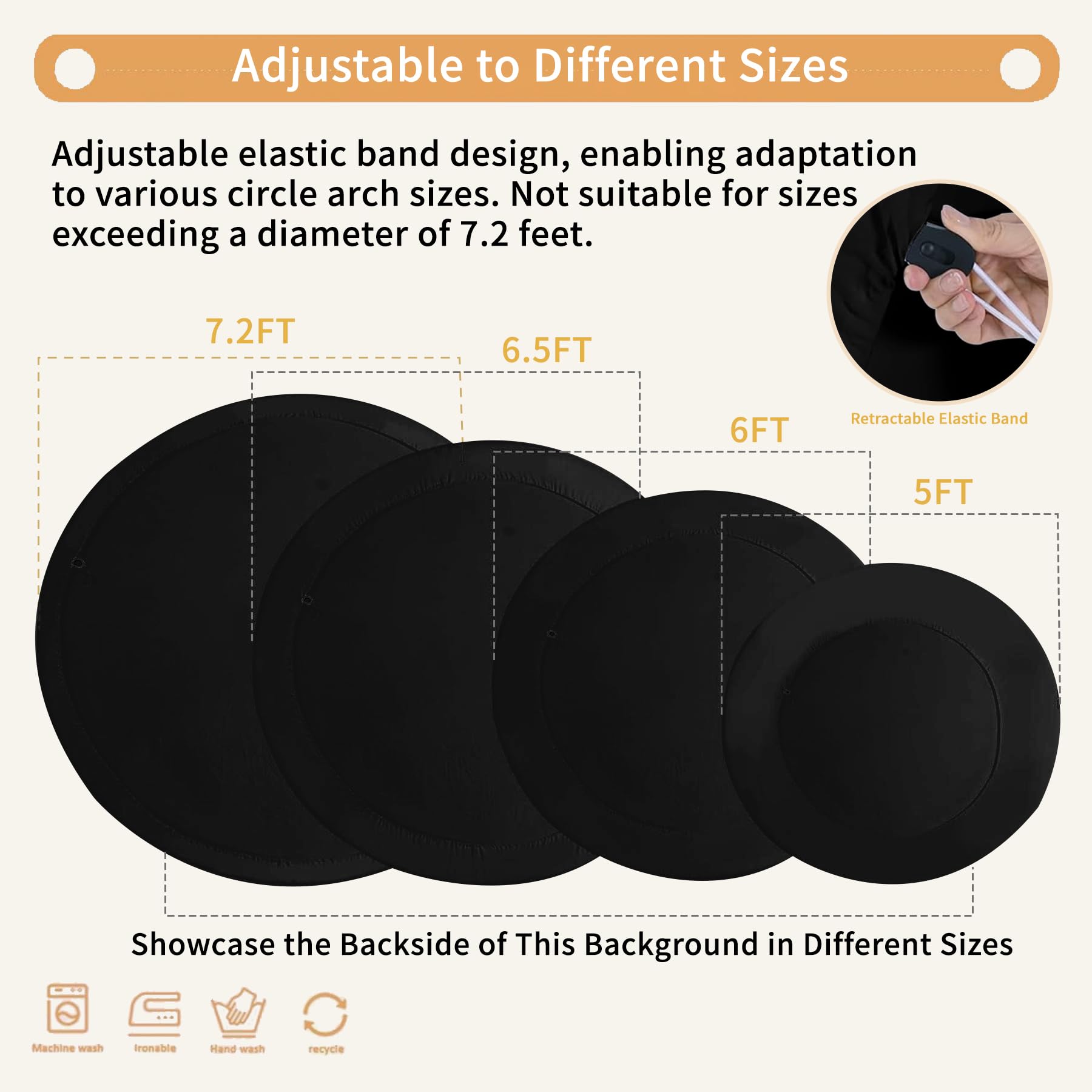 Haefoo 7.2Ft Black Round Backdrop Cover For 5 To 7.2Ft Circle Arch Stand   Adjustable Wrinkle Free Circle Backdrop Cover For Bir