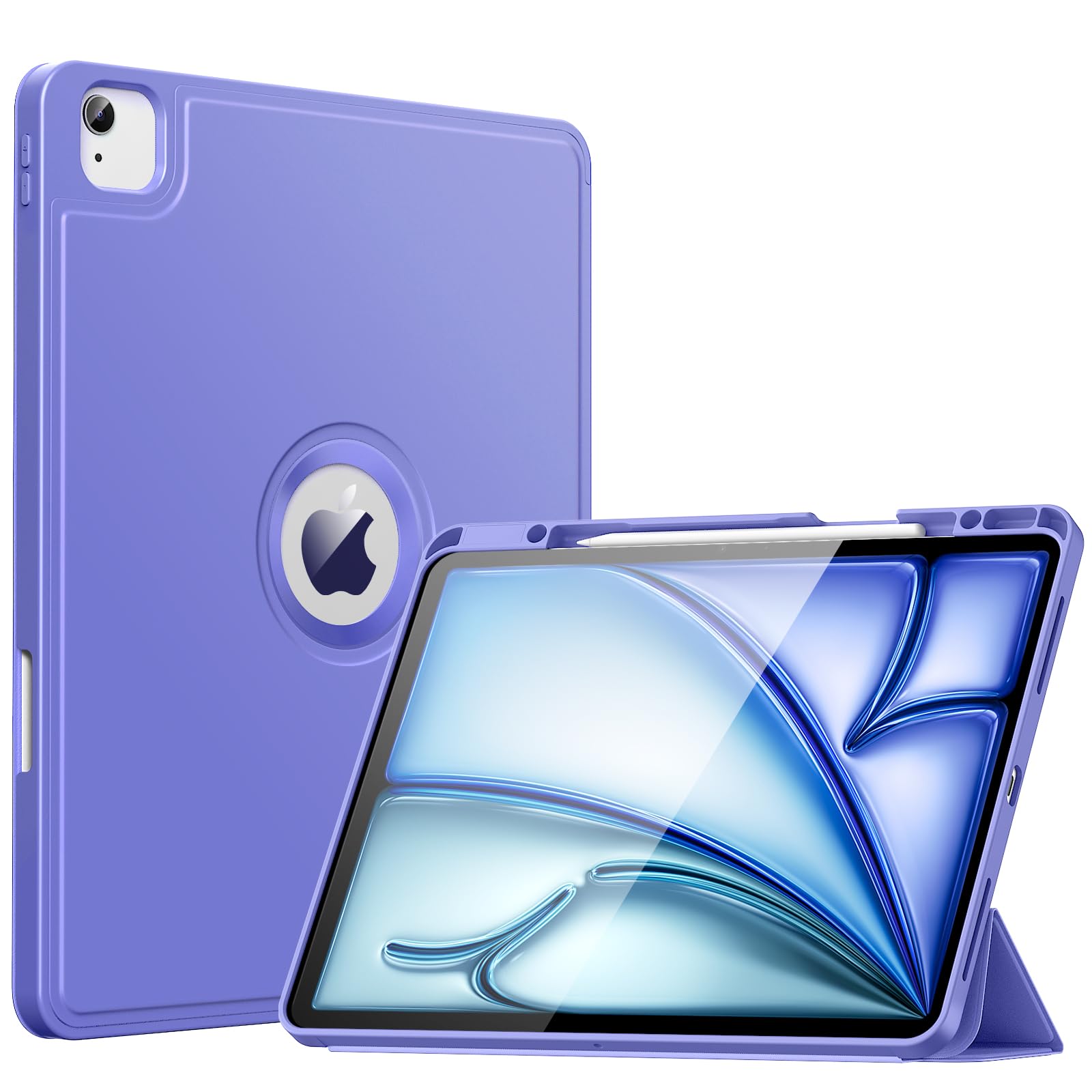 MoKo for iPad Air 13 Inch Case M2 2024/ iPad Pro 12.9 Case (6th/5th Gen 2022/2021) with Pencil Holder, Smart Protective Cover for iPad Air 13 inch with Back Trifold Stand, Auto Wake/Sleep, Lavender