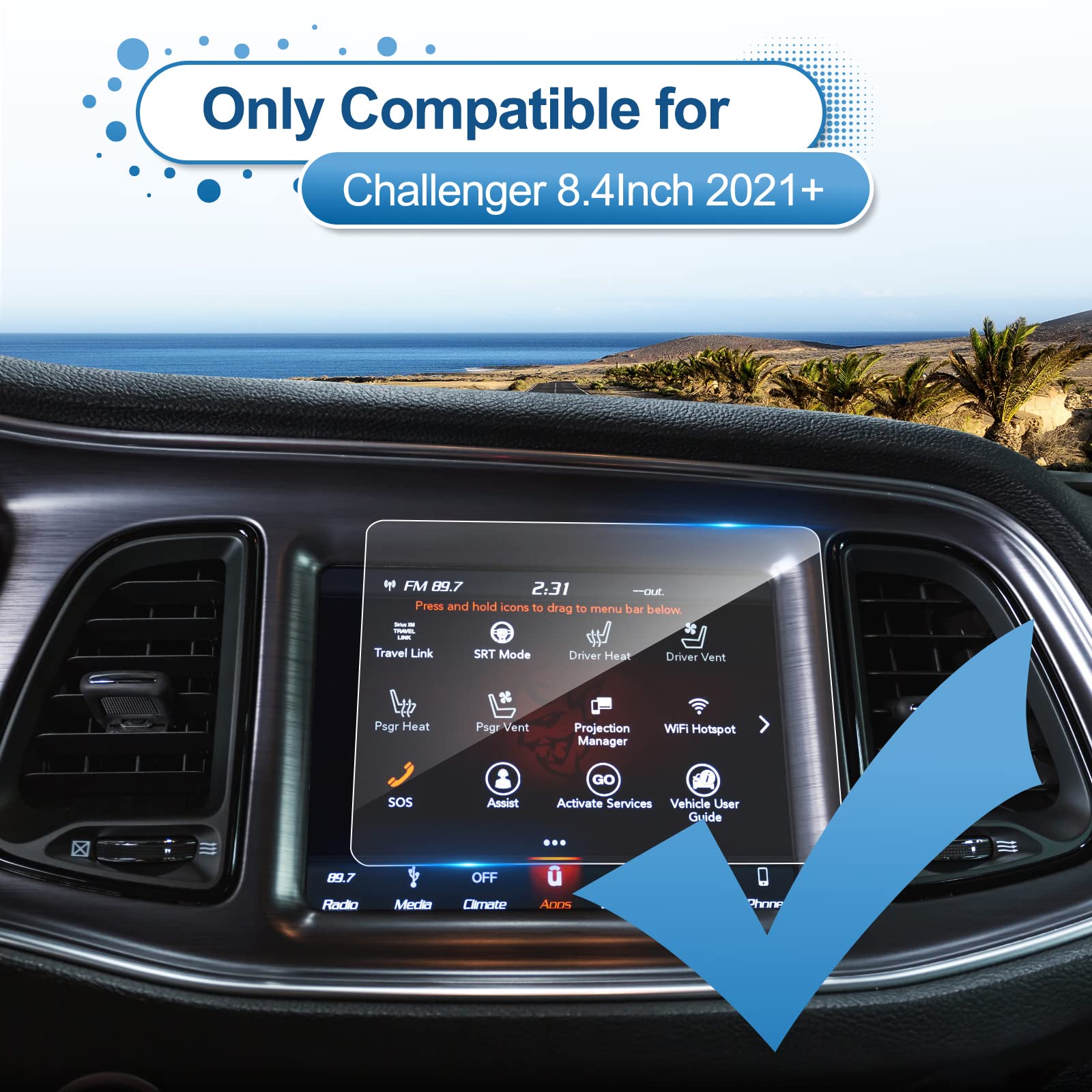 Coleya 2021 2022 2023 Challenger Screen Protector For Dodge Challenger (R/T Scat Pack, Srt Hellcat, Srt Super Stock, Sxt, Gt, R/