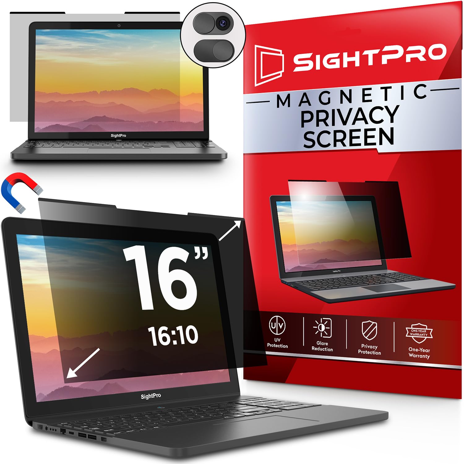 Sightpro Magnetic Laptop Privacy Screen 16 Inch 16:10   Removable Computer Privacy Filter Shield And Anti Glare Protector