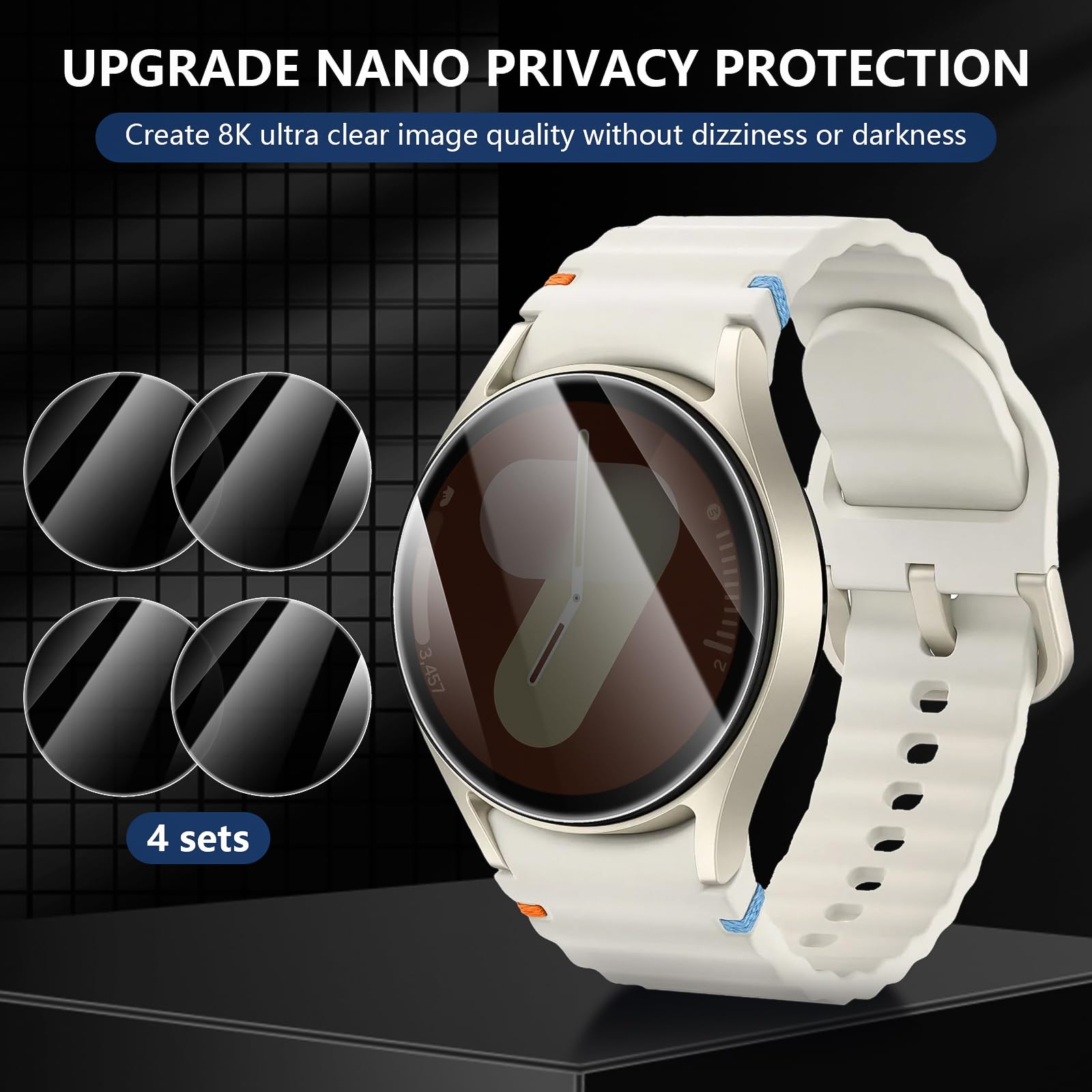 Suoman 4 Pack For Samsung Galaxy Watch 6/7/Fe 40Mm Privacy Screen Protector, [Anti Peeping] 9H Hardness Ultra Thin Tempered Glas