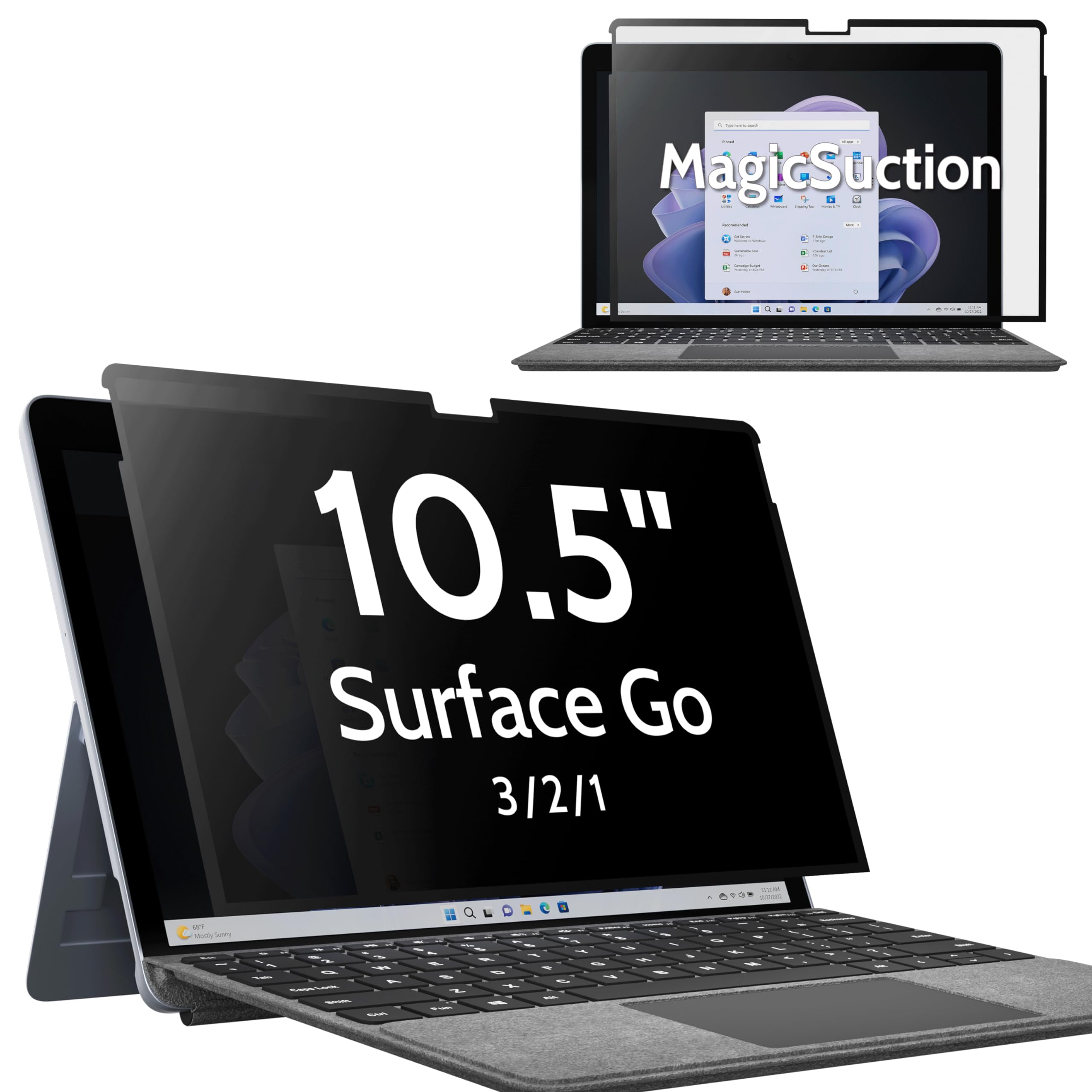 Peslv Privacy Screen For 10.5 Inch Surface Go 3/2/1, Magicsuction Removable Anti Spy Black Protector, Glare Blue Light Filter Fo