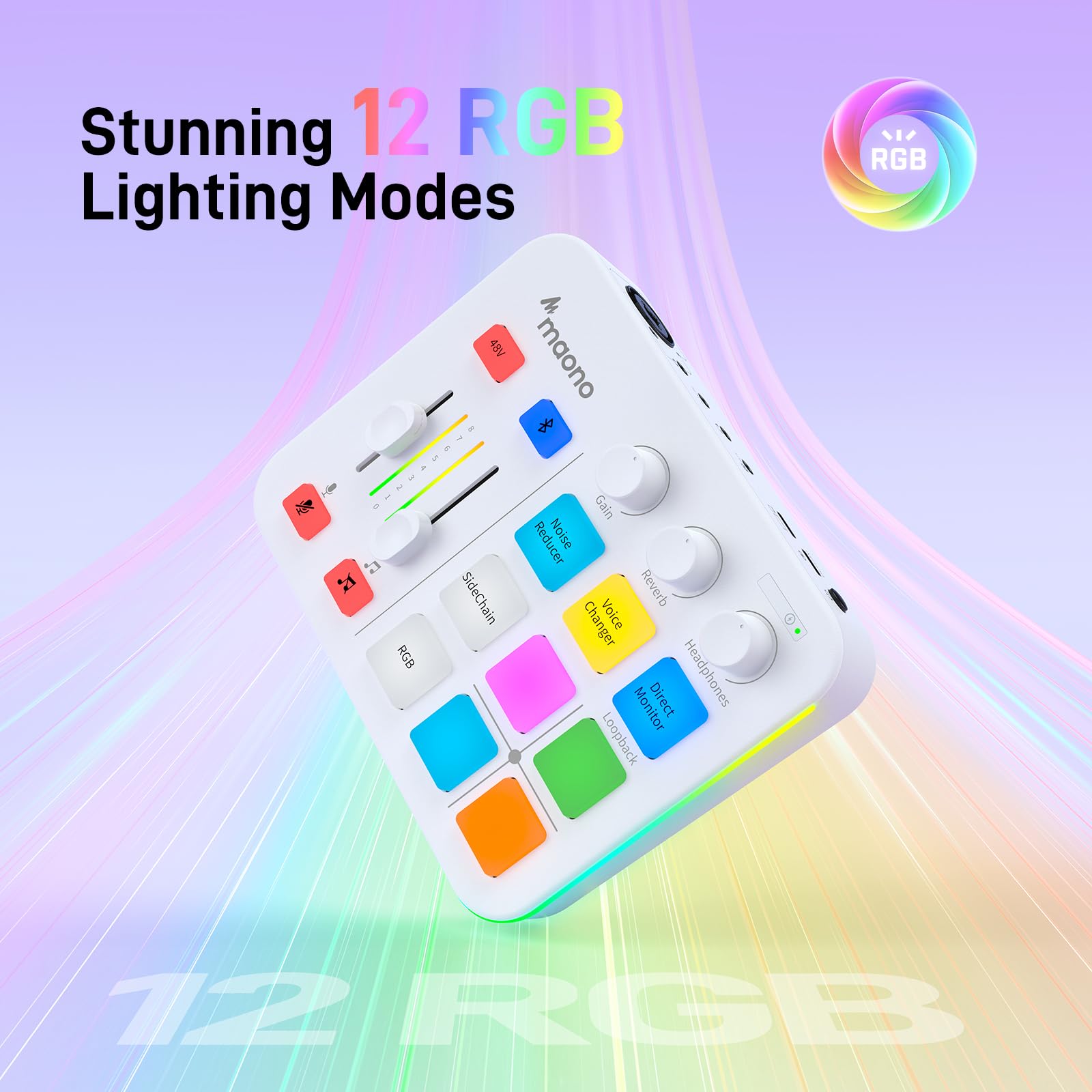 Maono Gaming Audio Mixer, Audio Interface With Pro Preamp, Rgb, Bluetooth, 48V Phantom Power For Live Streaming, Podcasting, Con