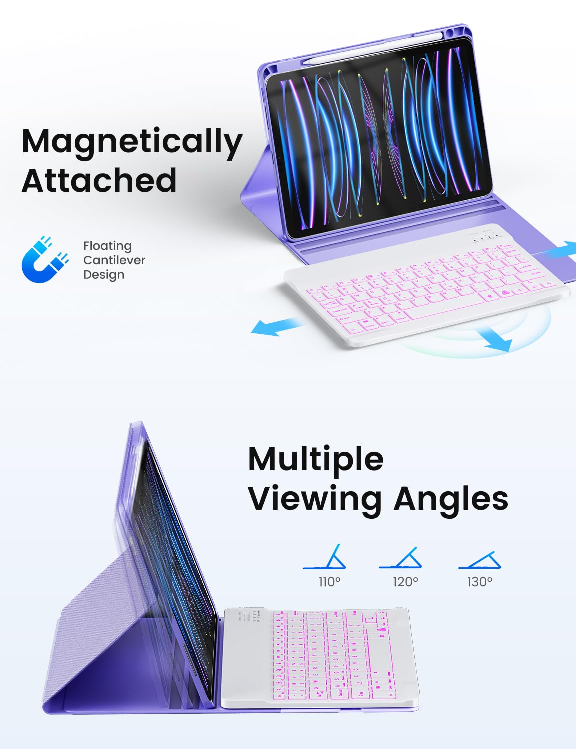 Oyeeice Keyboard Case For Ipad Air 11 Inch M2/ Air 5Th/ 4Th Generation   Detachable Backlit Keyboard, Smart Folio Cover With Pen