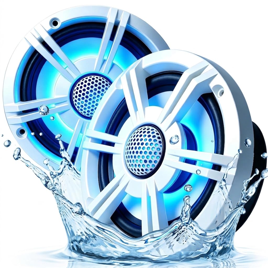 5.25 600W Marine Speakers, IP66 Waterproof Boat Stereo Speakers with LED Lights, 2Way Coaxial Audio, Y35 Woofer, UV & Salt Spr