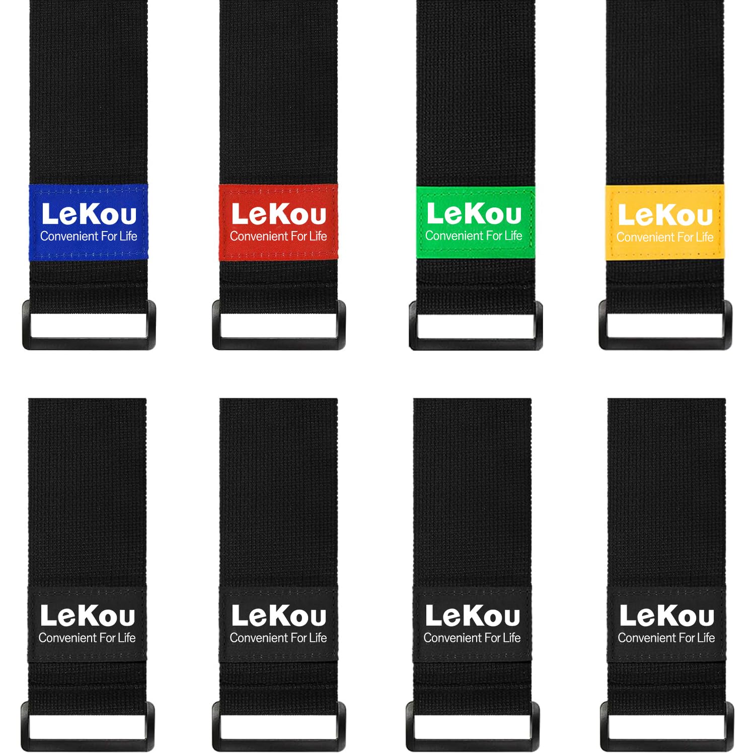 Lekou Elastic Cinch Straps Black 2'' X 18'' (8 Pack), Stretchy Hook And Loop Storage Straps Hook And Loop Cinch Strap With Buckl