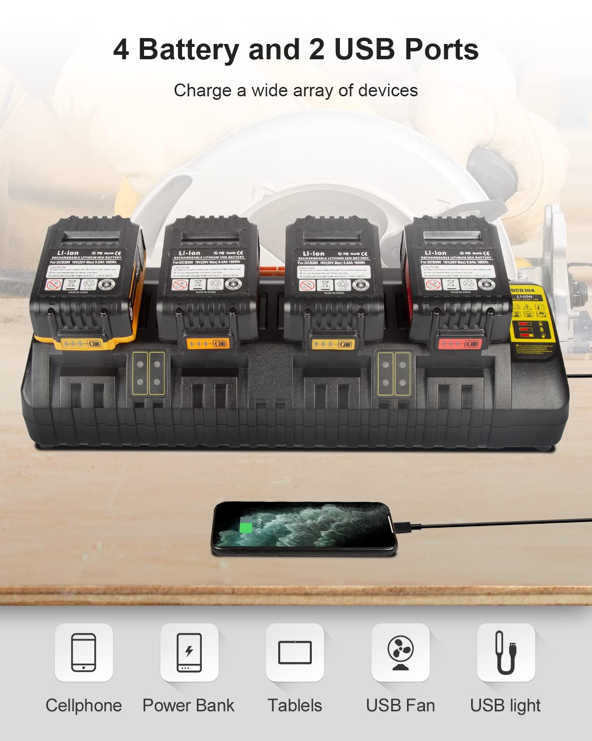 Lenoya Dcb104 Battery Charger Replacement For Dewalt 12V/20V Max Battery Charger Station Dcb104(Black)
