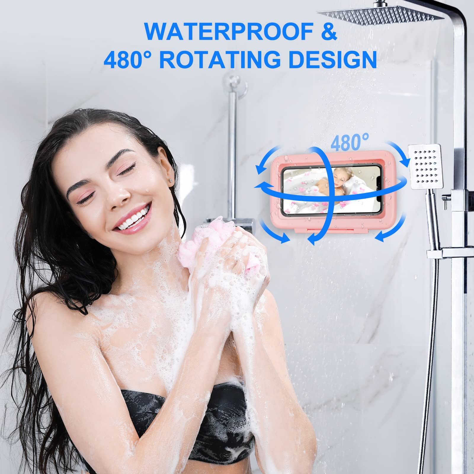 Kunsluck Shower Phone Holder Waterproof, 480 Rotation Shower Phone Mount, Anti-Fog Hd Sensitive Touch Screen Phone Holder For Sh