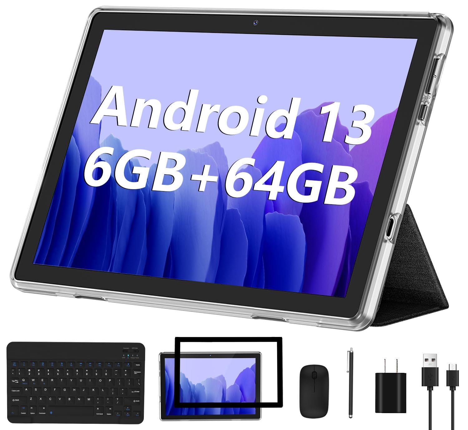 Android 13 Tablet 2023 New 10 Inch Tablets With 6Gb Ram + 64Gb Rom +1Tb Expanded Ouad Core,2 In 1 Tablet With Keyboard Mouse Wif