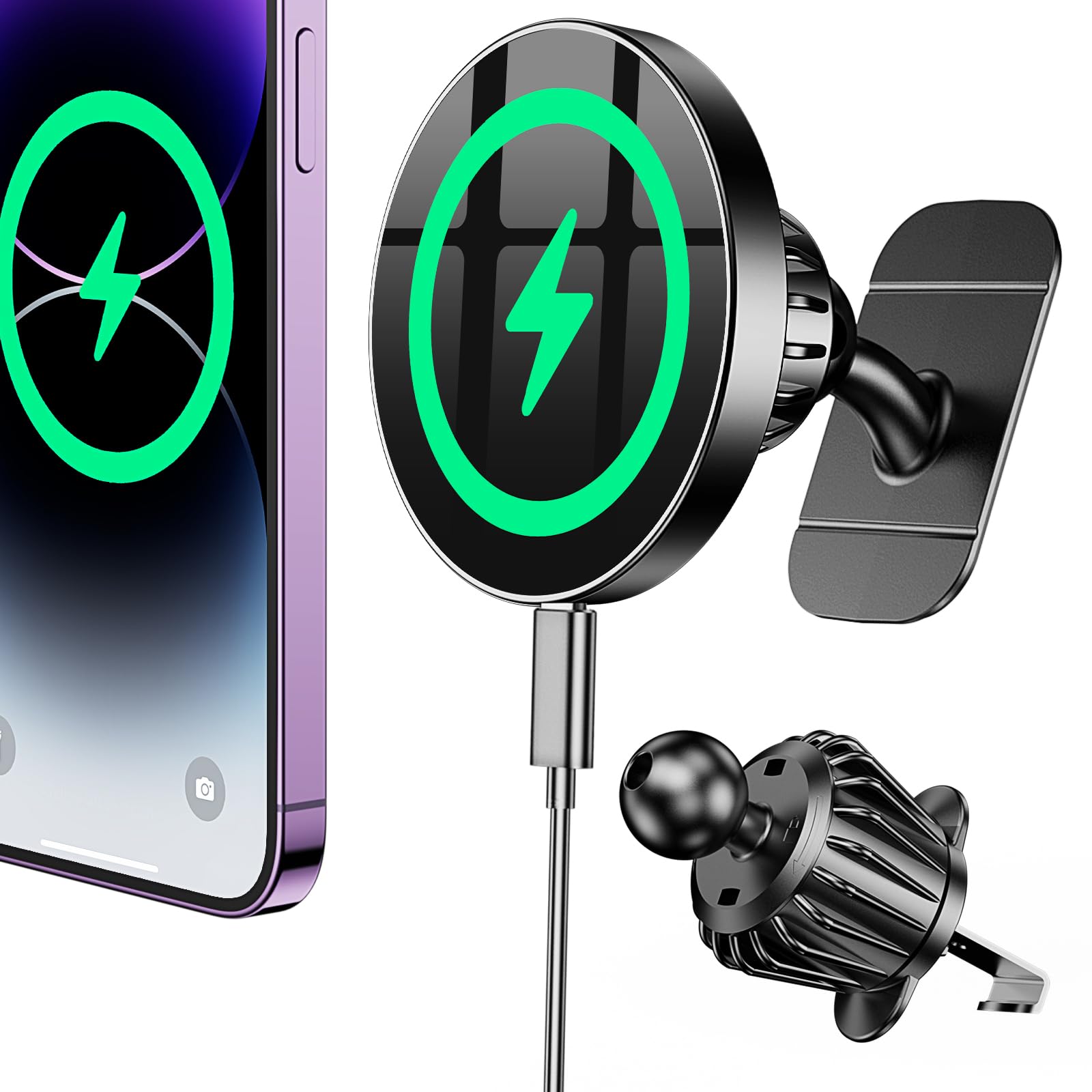 Coolpow For Magsafe Car Mount Charger?100% Stable?15W Magsafe Car Charger Magnetic Phone Holders For Your Car Accessories?360?Ca