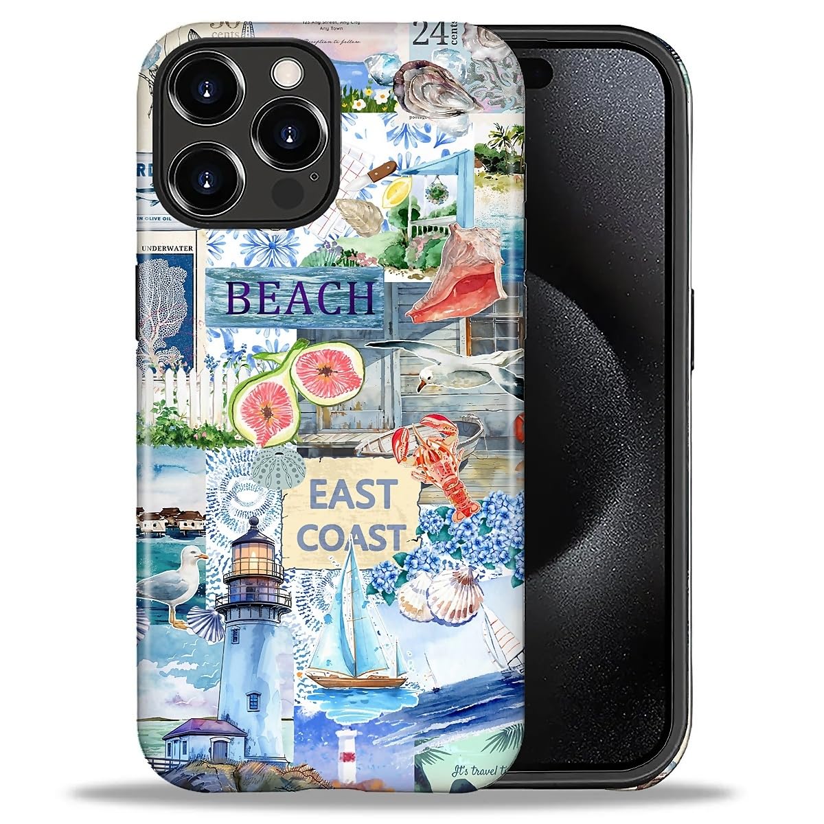 Goodsprout for iPhone 15 Pro Case,Hybrid 2-Layer Hard Shell + Silicone Protective Case -Resistant Shockproof- Summer Coast Colla