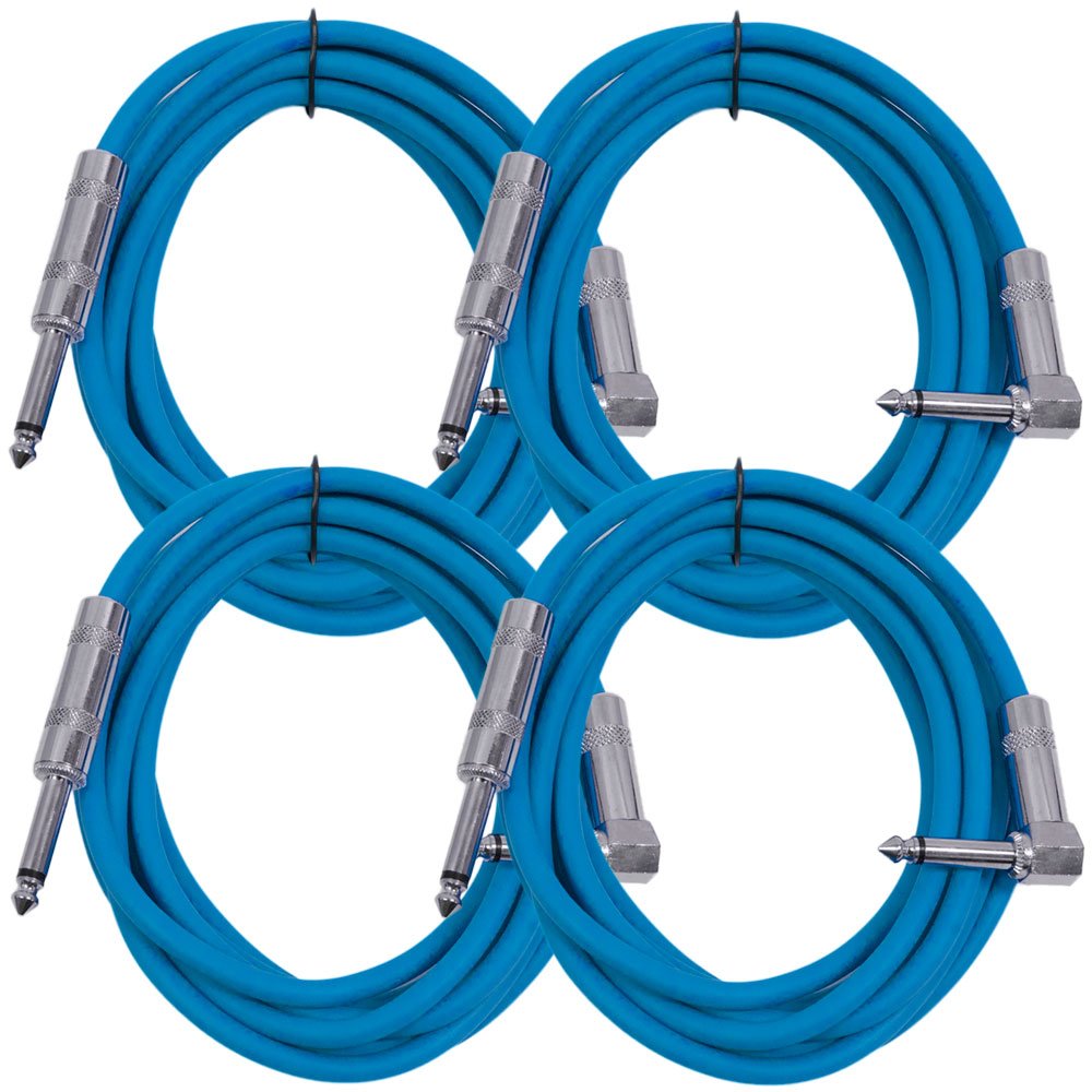 Seismic Audio Sagc10R-Blue-4Pack 10-Feet, 4 Pack Ts 1/4-Inch To 1/4-Inch Right Angle Ts Guitar Cables, Blue
