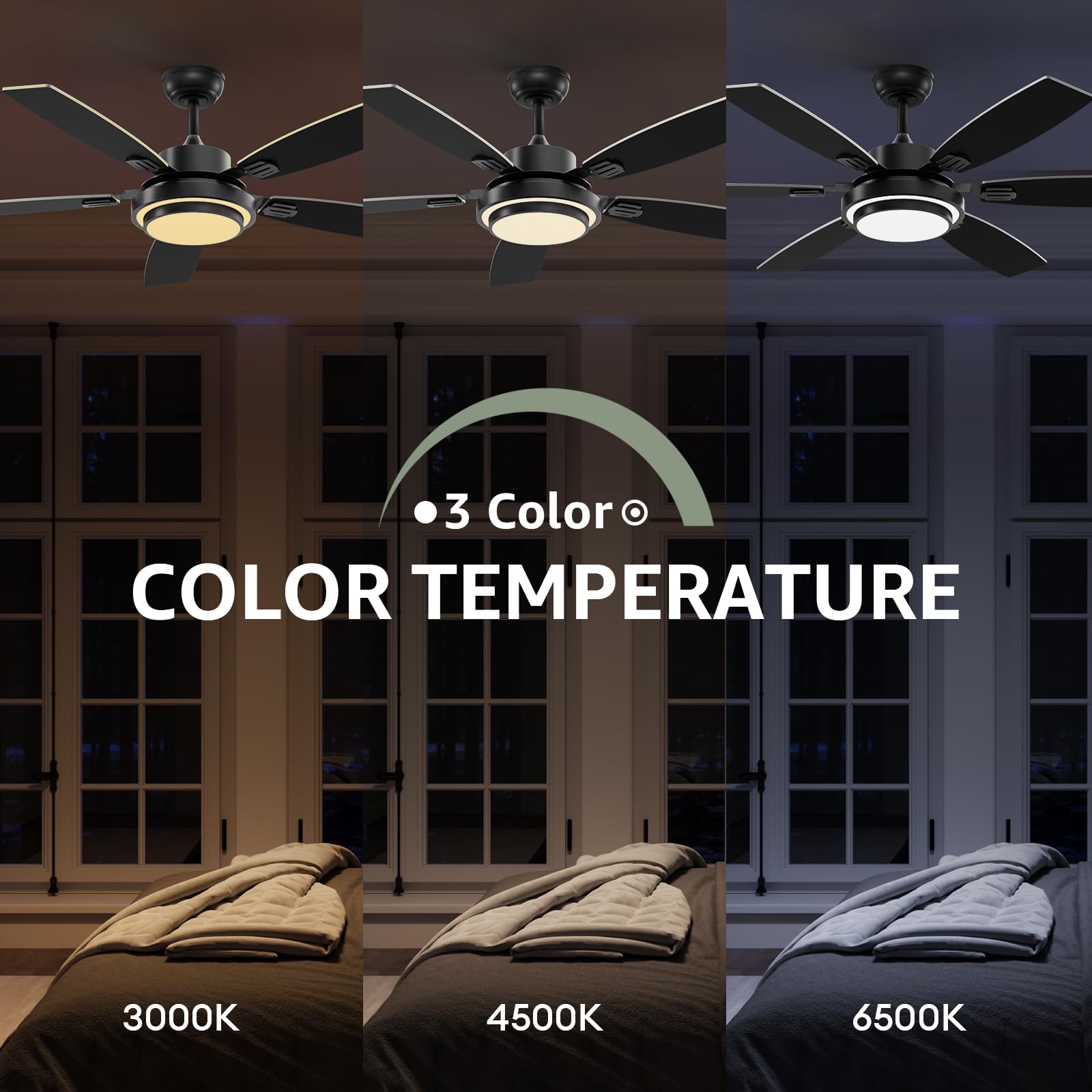 Ceiling Fans With Lights And Remote Control, Ceiling Fan For Bedroom Living Room And Patio, Medium Modern Black Ceiling Fan For