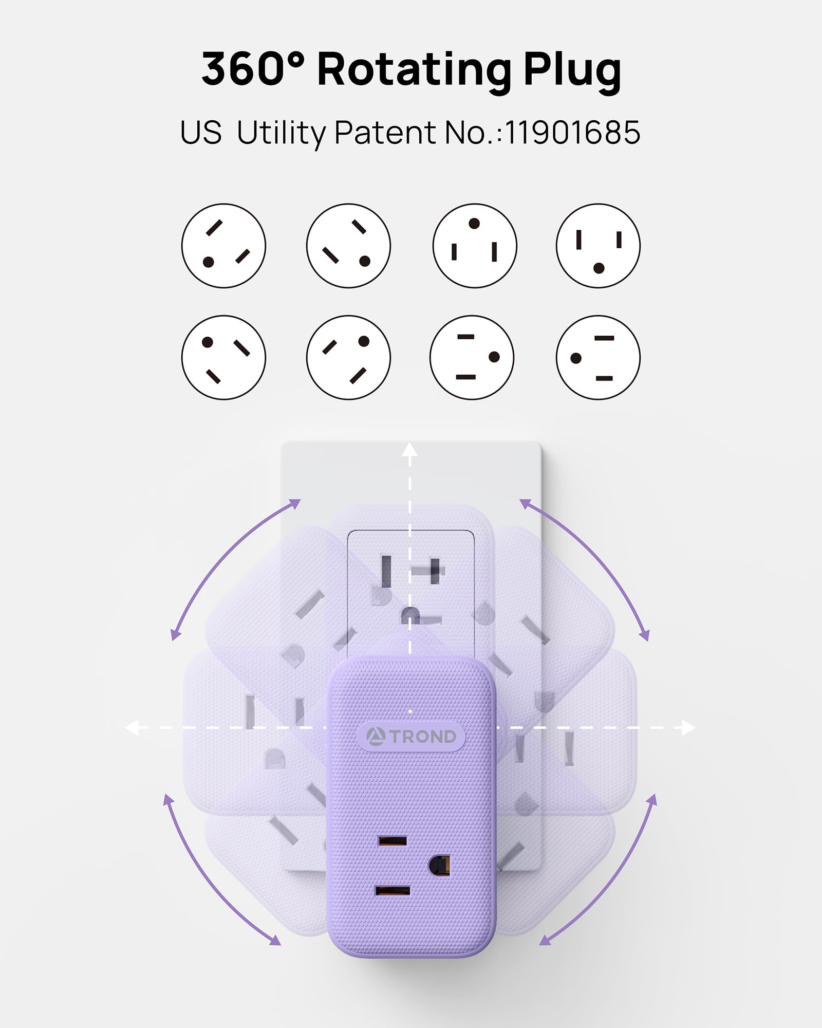 Trond Multi Plug Wall Outlet, 3 Ac Outlet Extender With 360 Rotating Plug, Small Wall Adapter With Pd 20W Usb C, Cute And Durabl