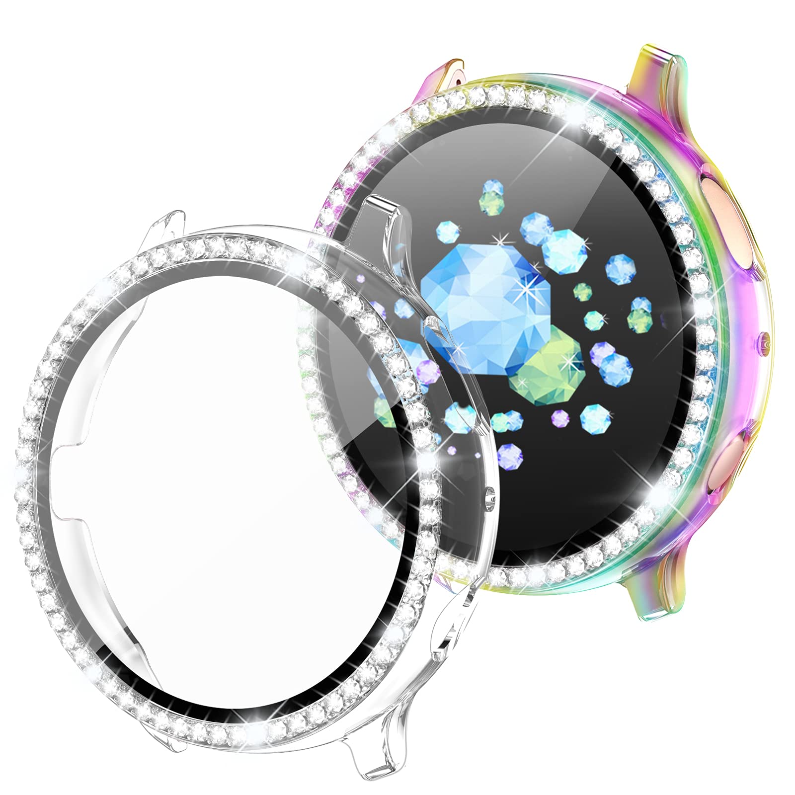 Geak 2 Pack Compatible With Samsung Active 2 Watch Case 40Mm, Pc Plating Protective Frame Hd Screen Protector With Crystal Diamo