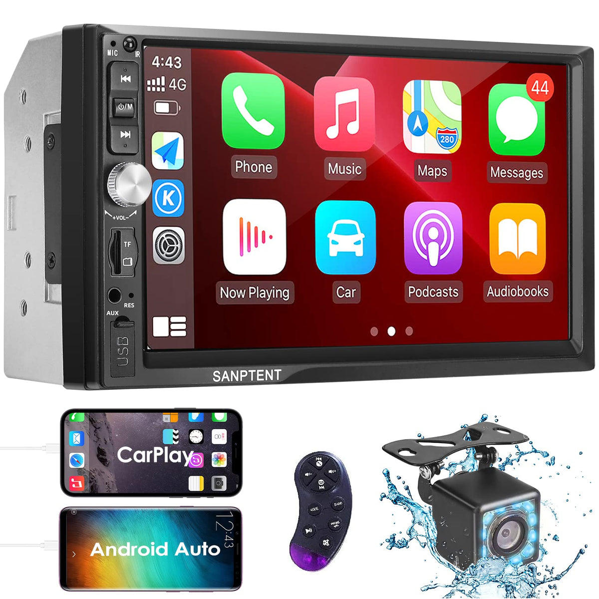 Double Din Car Stereo Radio Compatible With Apple Carplay And Android Auto, 7 Inch Hd Touchscreen With Voice Control, Mirror Lin