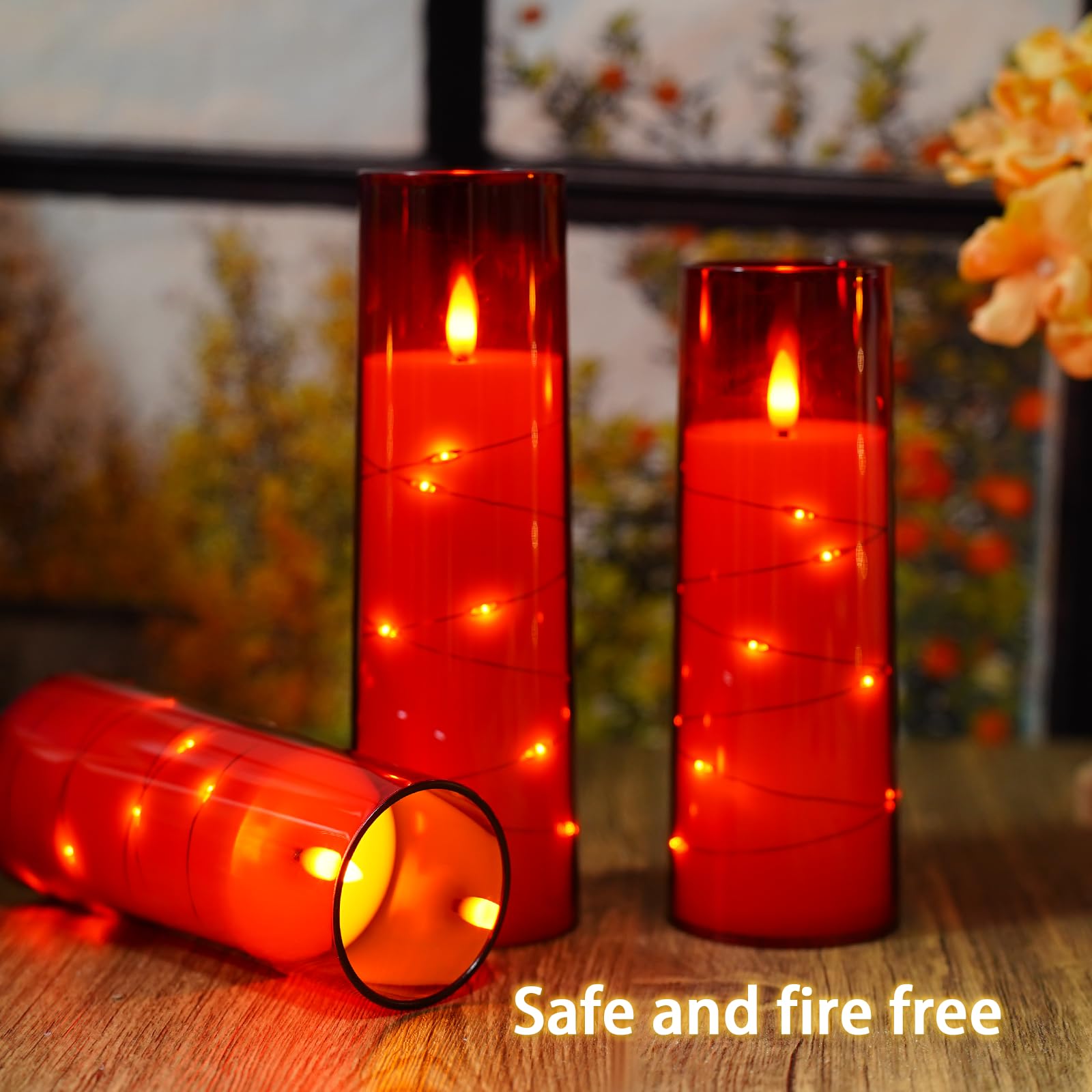 Nimiko Flickering Flameless Led Candles,Battery Operated Candles 9 Pcs With Embedded Star String,Acrylic Led Pillar Candles With