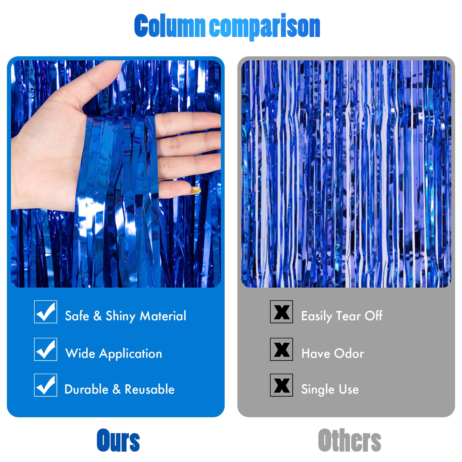 Canrevel 2 Pack 3.3X8.2 Feet Dark Blue Foil Fringe Backdrop Curtains, Tinsel Streamers For Ocean Birthday Party Decorations, Gra