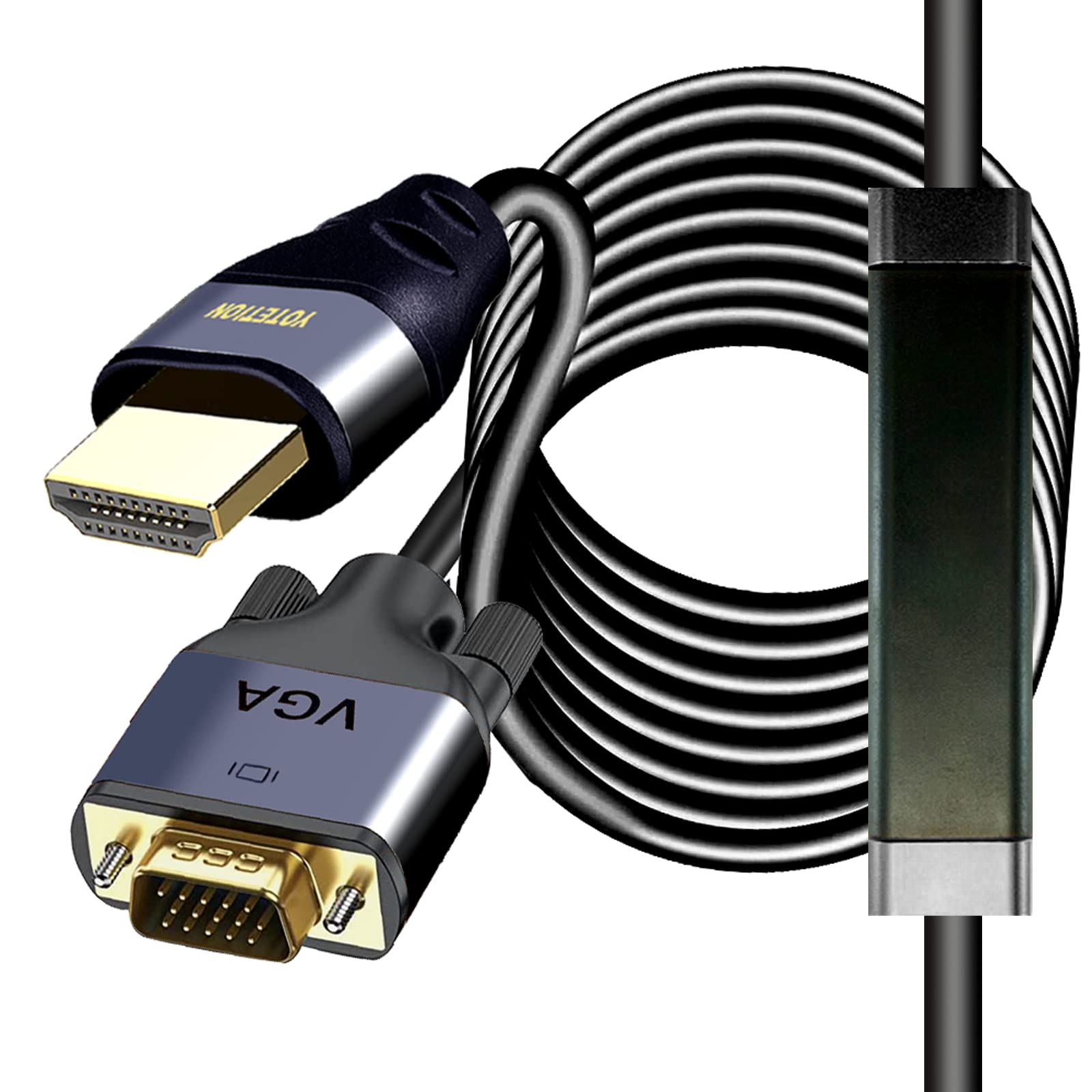 Yotetion Hdmi To Vga 30Ft Cable With Ic, Gold Plated Hdmi To Vga Compatible For Computer, Desktop, Laptop, Pc, Monitor, Projecto