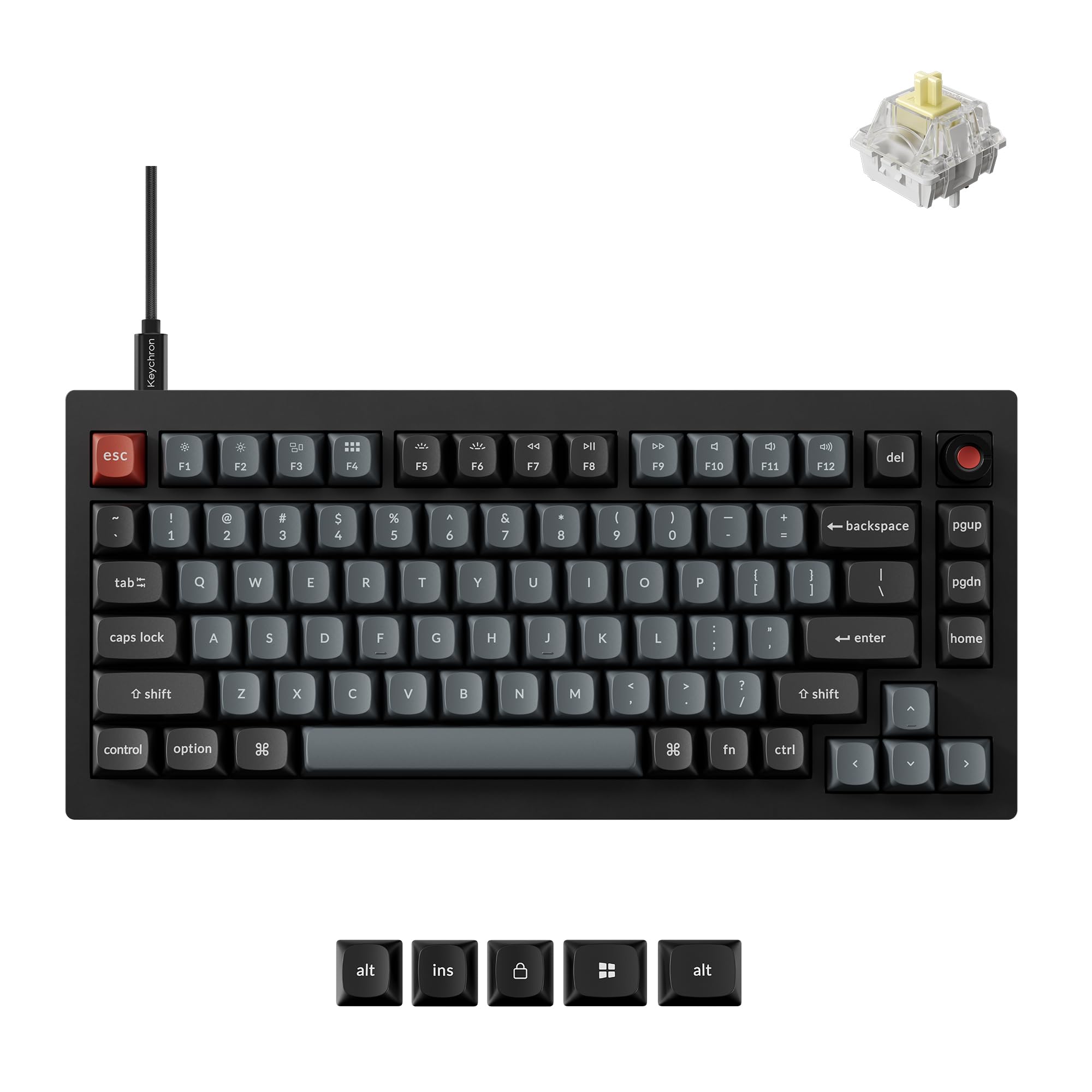 Keychron V1 8K Custom Mechanical Keyboard, 75% Wired Layout, Ultra-Low Latency 8000Hz, QMK Programmable, Hot-Swappable Banana Sw