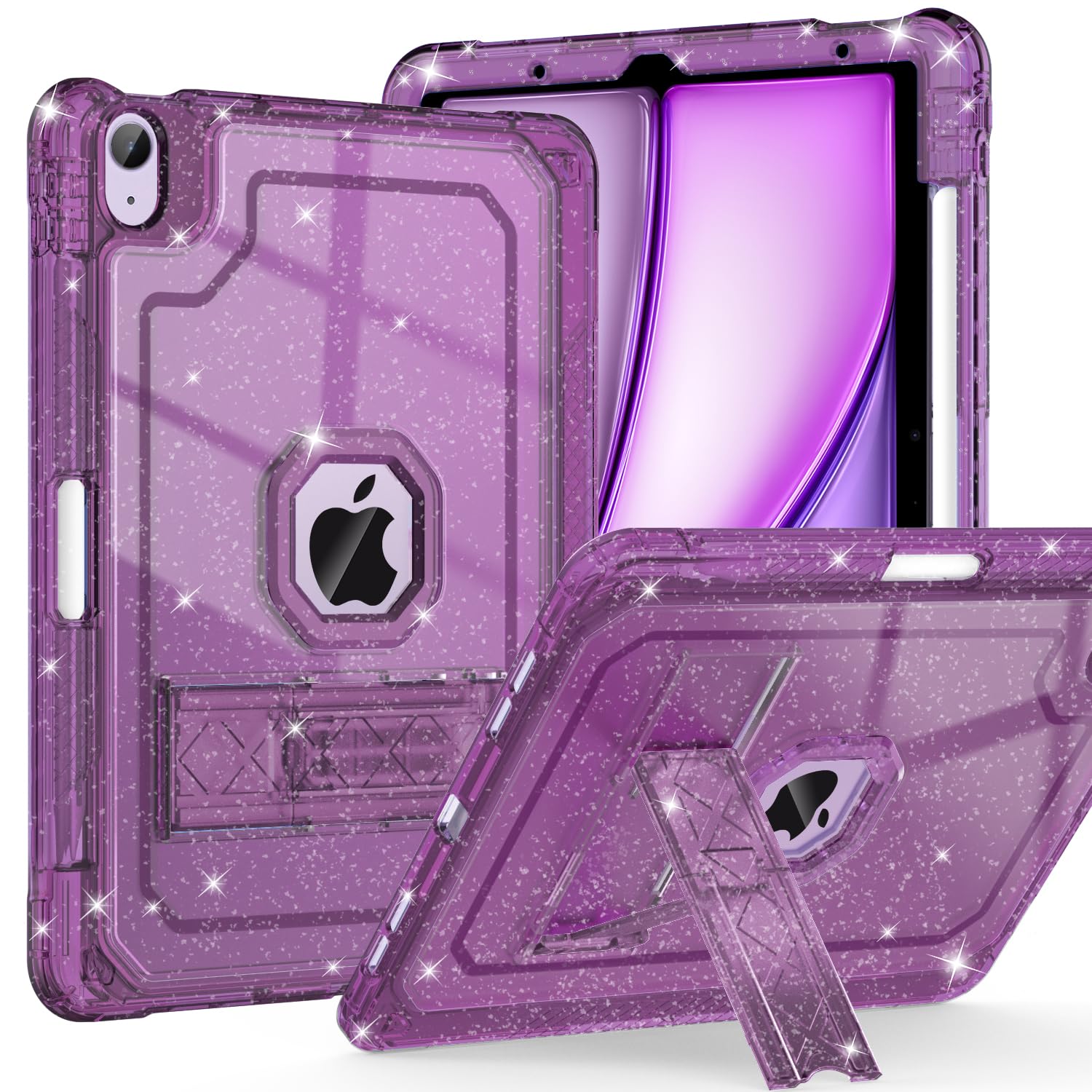 Zonefoker For Ipad Air 6Th 11 Inch M2 Generation Case 2024, Ipad 5Th/4Th 11 Inch 2022/2020, Purple Glitter Slim Cover With Penci
