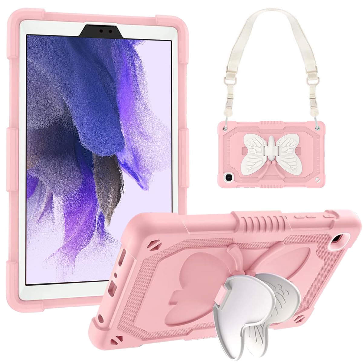 Dreamerx Case For Samsung Galaxy Tab A7 Lite 8.7 Inch 2021 Kids Girls W/Butterfly Kickstand Carrying Shoulder Strap Shockproof R
