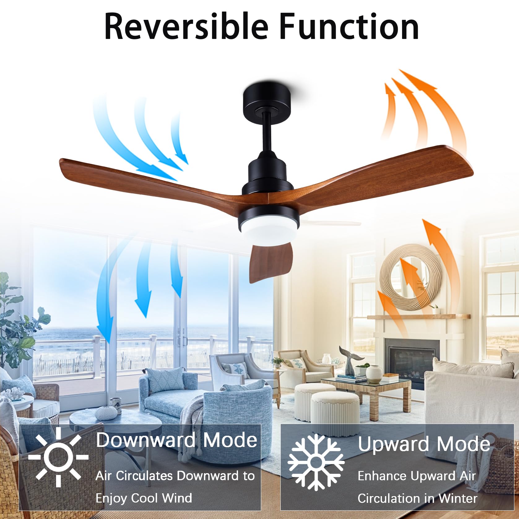 Dearnow 48'' Wooden Ceiling Fans With Lighted Remote Control, Indoor Outdoor Wooden Ceiling Fan, Outdoor Modern Ceiling Fan With