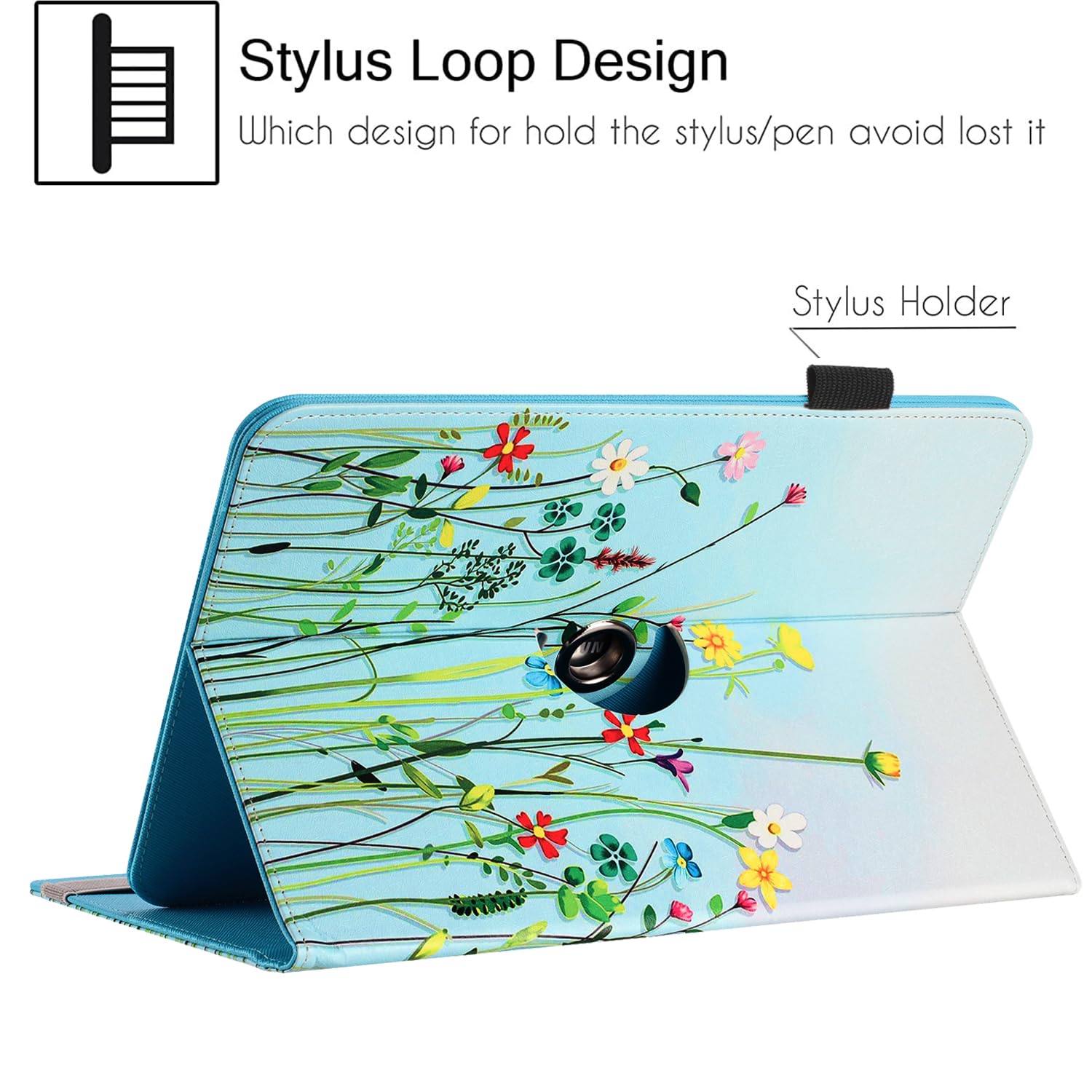 Pudazvi Universal 10 10.1 Inch Android Tablet Case,360 Degree Rotatable Kickstand Multiple Viewing Stand Case Cover For 9.6'' 10