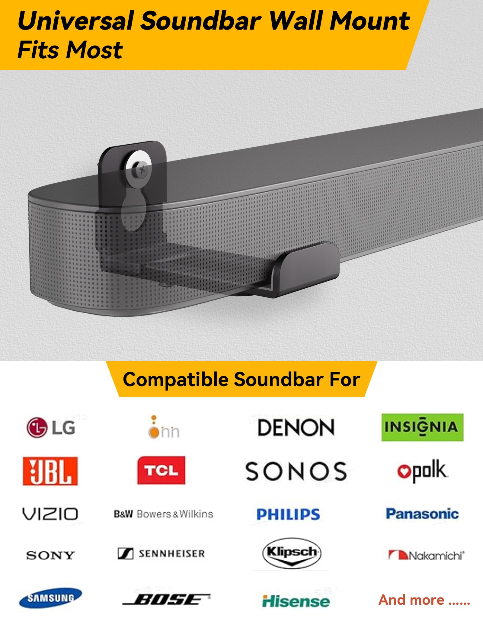 Muakioy Soundbar Mount, (2 Sets) Speaker Wall Mount Brackets Under Tv, Heavy Duty Sound Bar Shelf Mounting Adjust 3.4'' - 5.8''