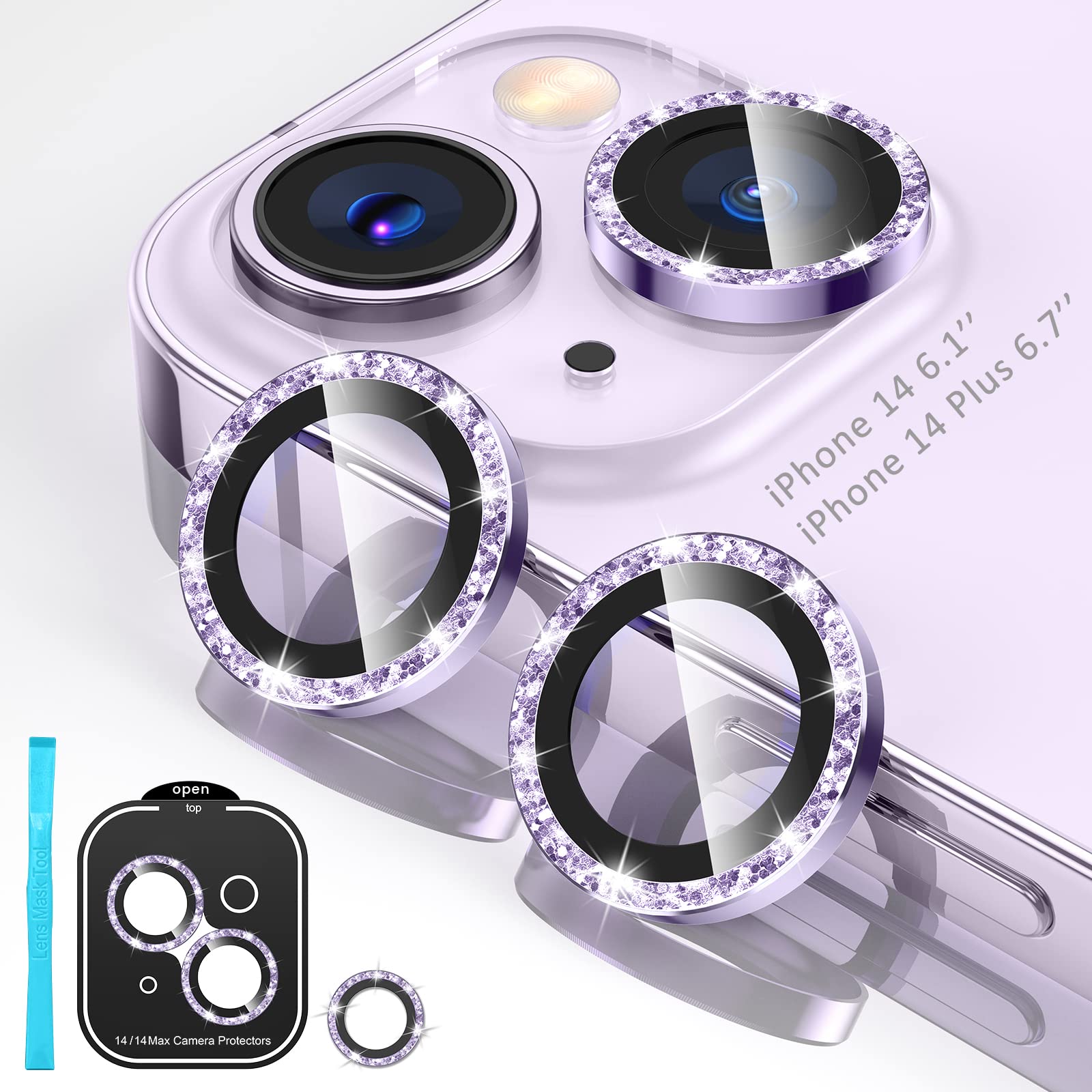 Tensea 21Pcs] For Iphone 14 Iphone 14 Plus Camera Lens Protector, 9H Tempered Glass Camera Cover Screen Protector Metal Individu