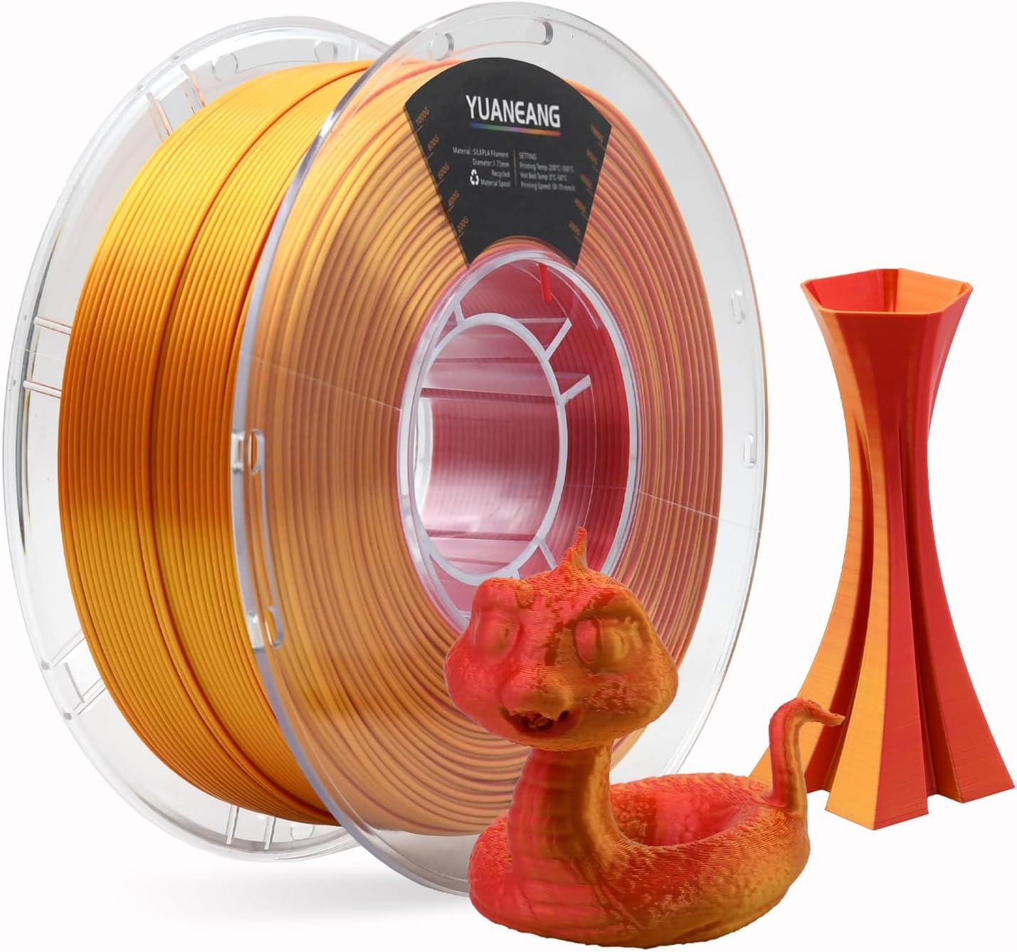 YUANEANG Silk Dual-Color PLA Filament 1.75mm Red-Gold, 0.03mm Precision, 1kg Spool (2.2 lbs), Smooth Gradient Two-Tone PLA, Neat