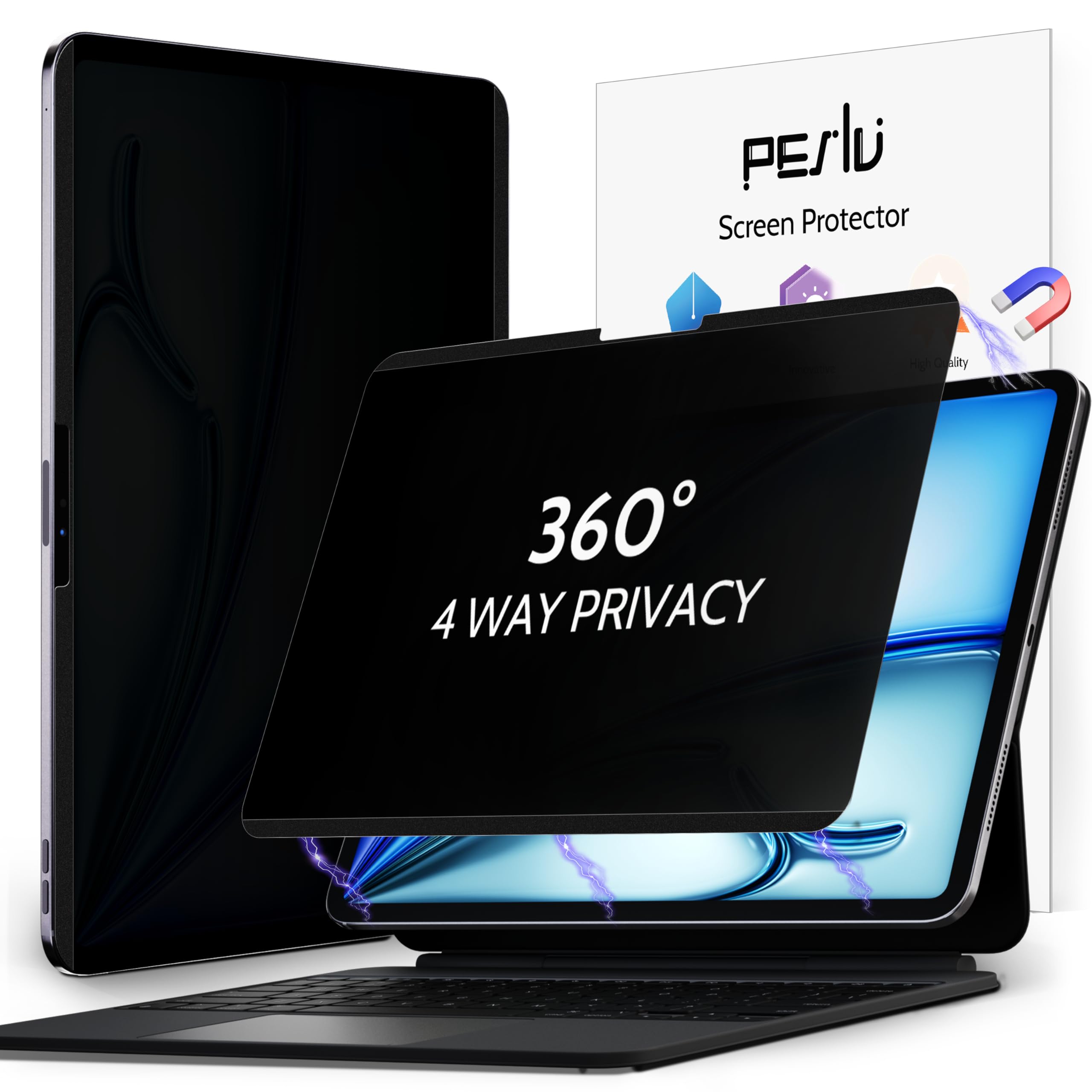 Peslv 4 Way Magnetic Privacy Screen For Ipad Air 6Th 11 Inch 2024,360 Removable Anti Blue Light Glare Spy Private Filter, High S