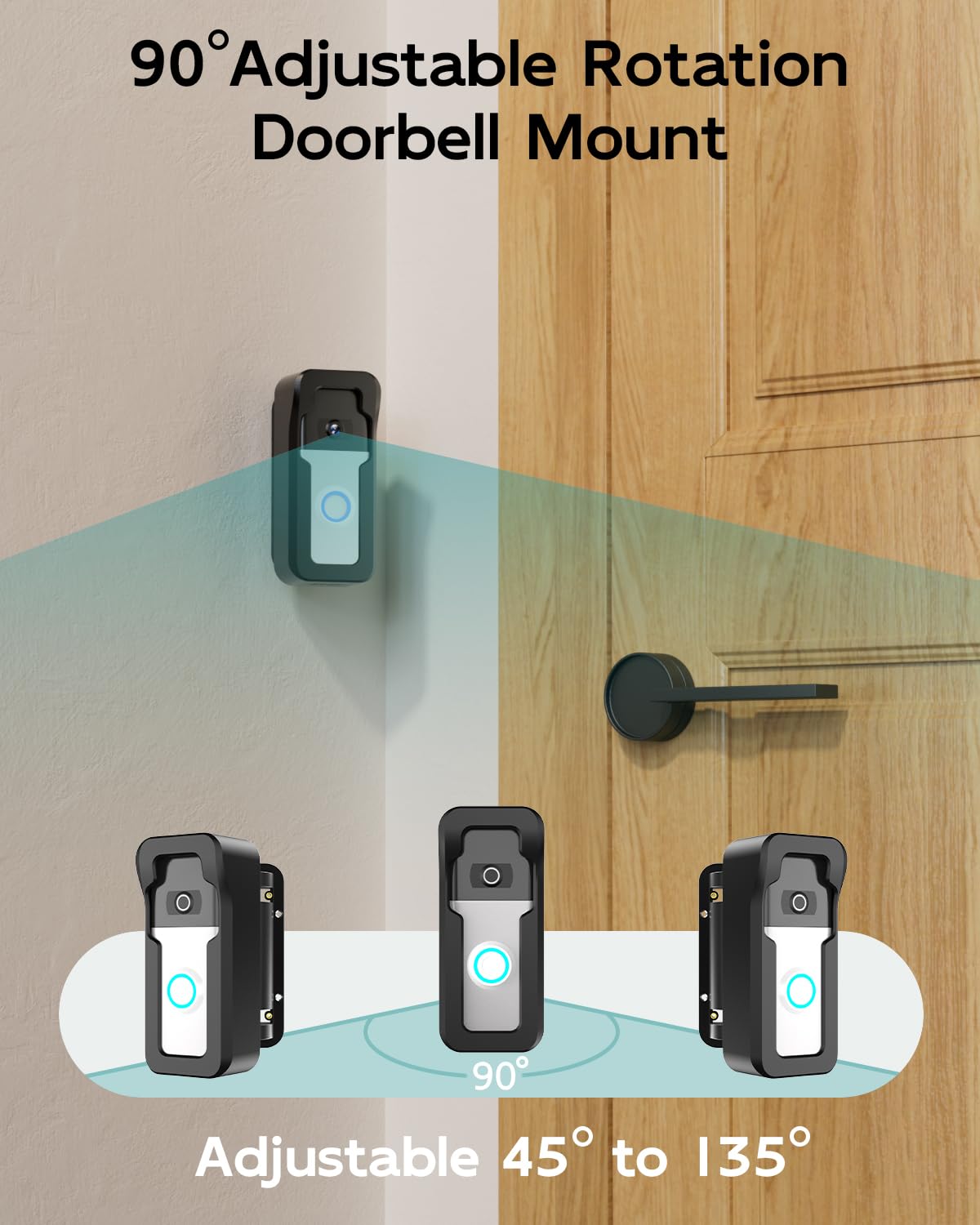 Zumimall Adjustable Angle Video Doorbell Mount, Adjust 90 Degrees Wireless Camera Doorbell Bracket Holder For Home Apartment Off