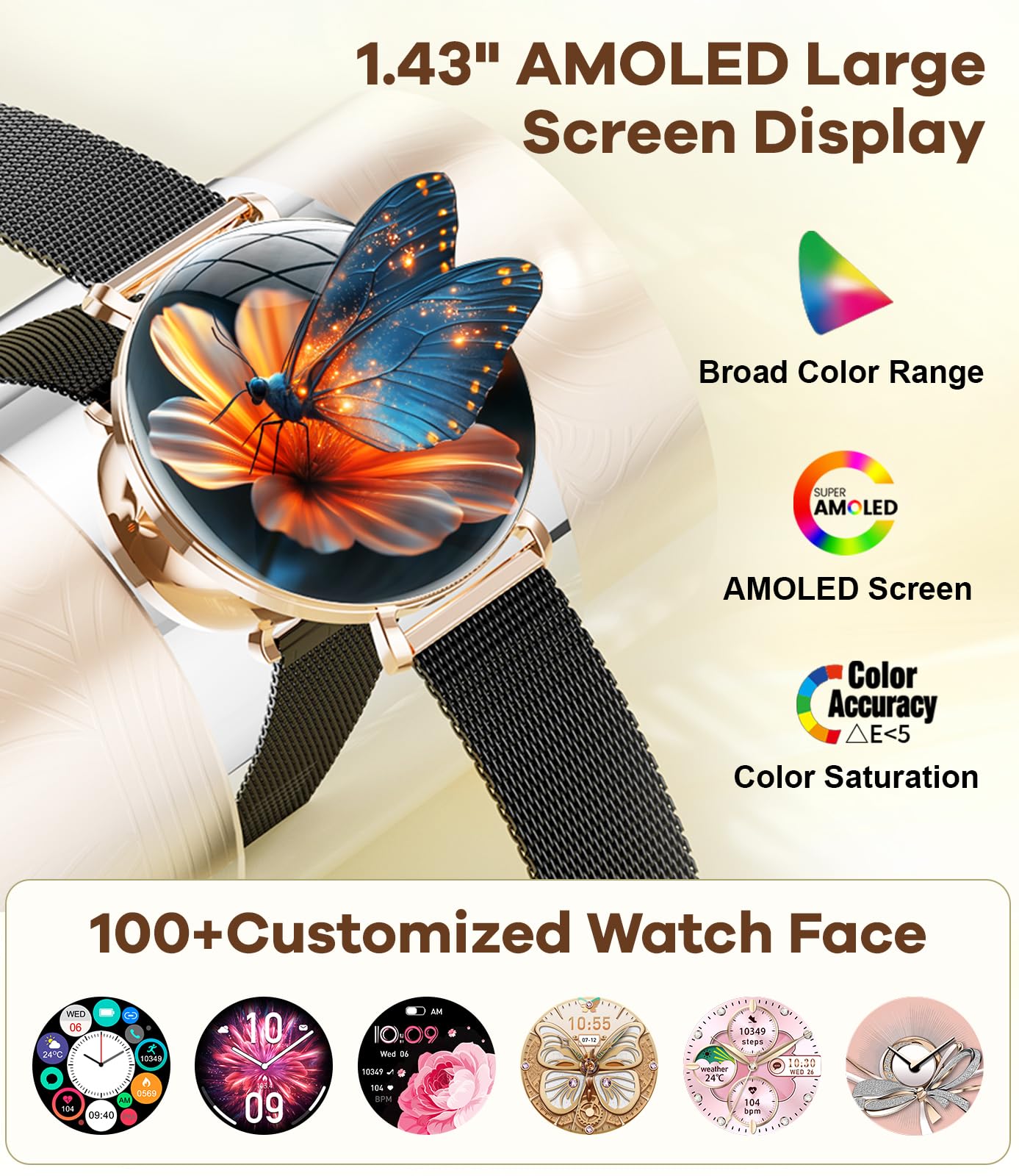 Lige Smart Watches For Women With Calls/Answer:1.43 '' Amoled Smart Watch Compatible With Android & Iphone, Ip68 Waterproof Fitn