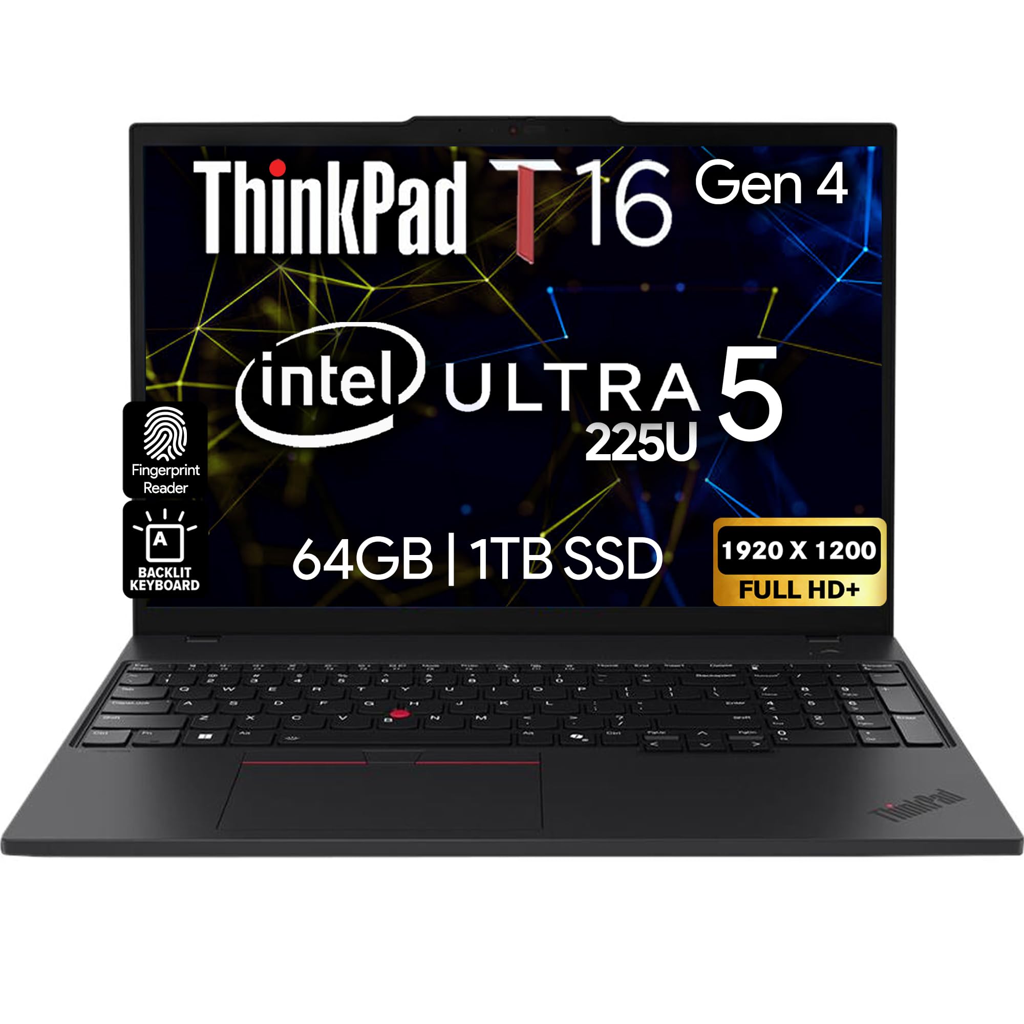 Lenovo ThinkPad T16 Gen 4 16 WUXGA IPS Display, Intel Ultra 5225U (Beats i71355U), 64GB DDR5, 1TB SSD, HD Webcam, WiFi 6E + BT