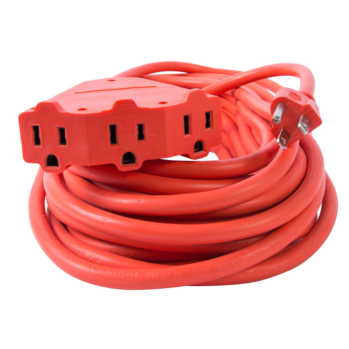 Bergen Industries Inc Oc501433T Heavy-Duty Outdoor Triple Tap Extension Cord, 50 Ft, 14 Awg, 15A/125V Ac, Orange